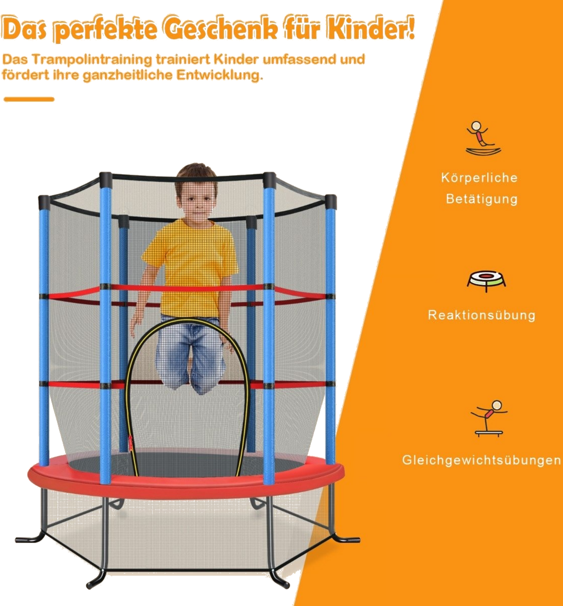 NORTHIX, &Oslash;140cm Garden Trampoline With Safety Net Trampoline Can Hold Up To 135 Kg For Children Aged 3 And Ov