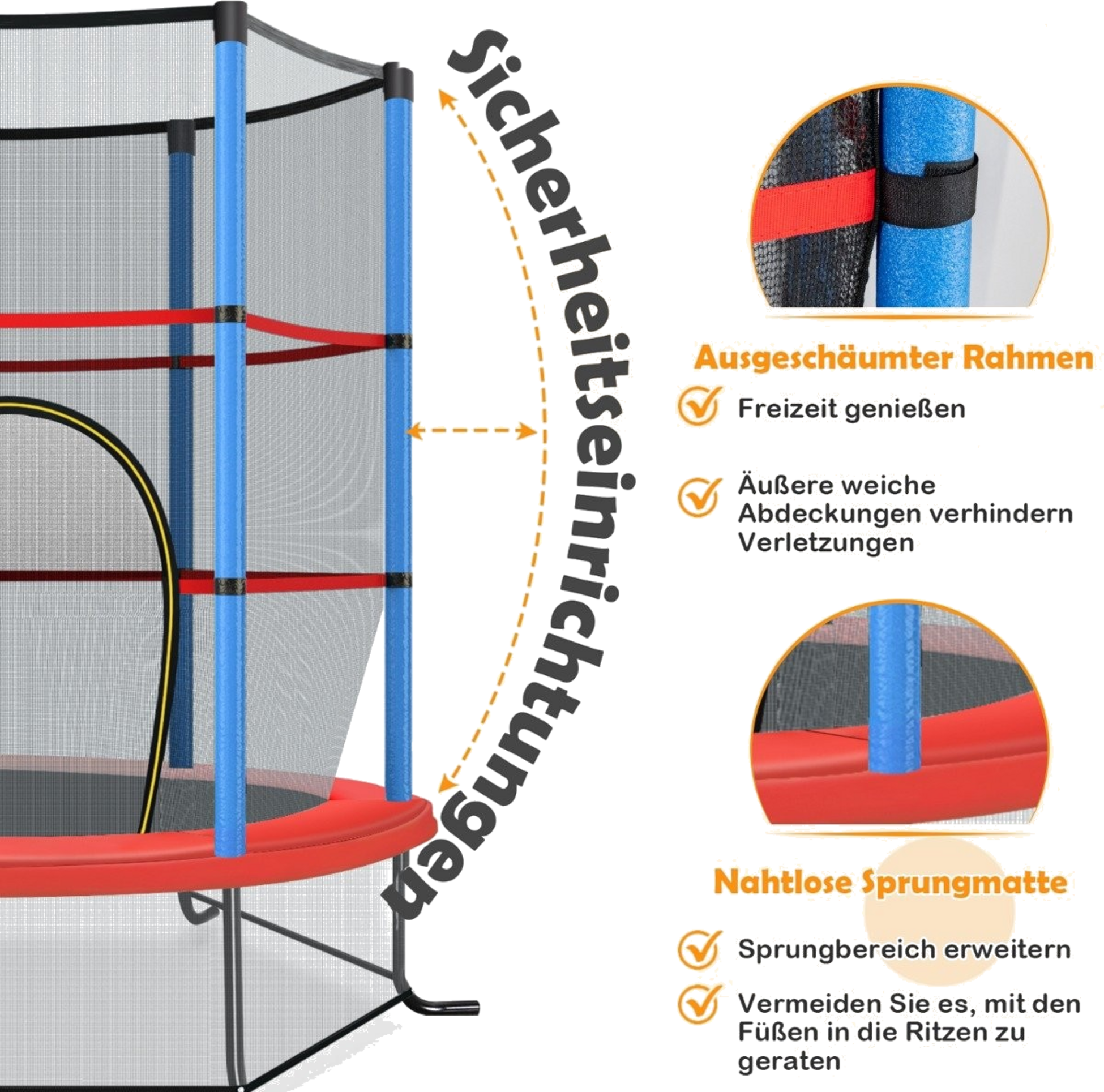 NORTHIX, &Oslash;140cm Garden Trampoline With Safety Net Trampoline Can Hold Up To 135 Kg For Children Aged 3 And Ov