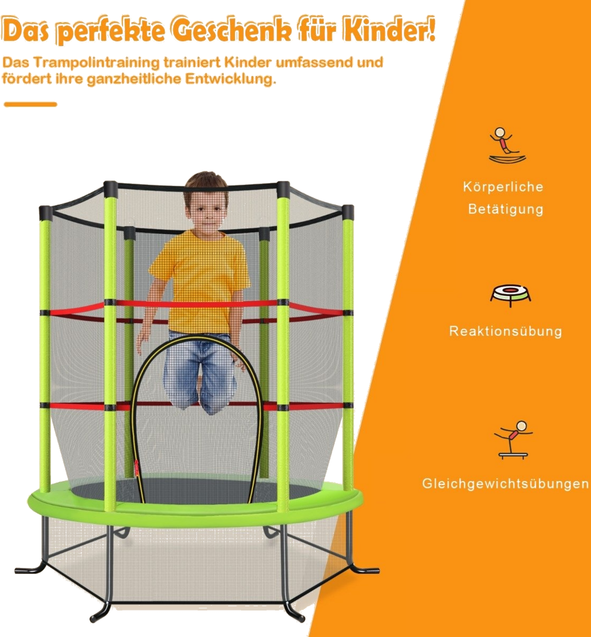 NORTHIX, &Oslash;140cm Garden Trampoline With Safety Net Trampoline Can Hold Up To 135kg For Children Aged 3 And Ove