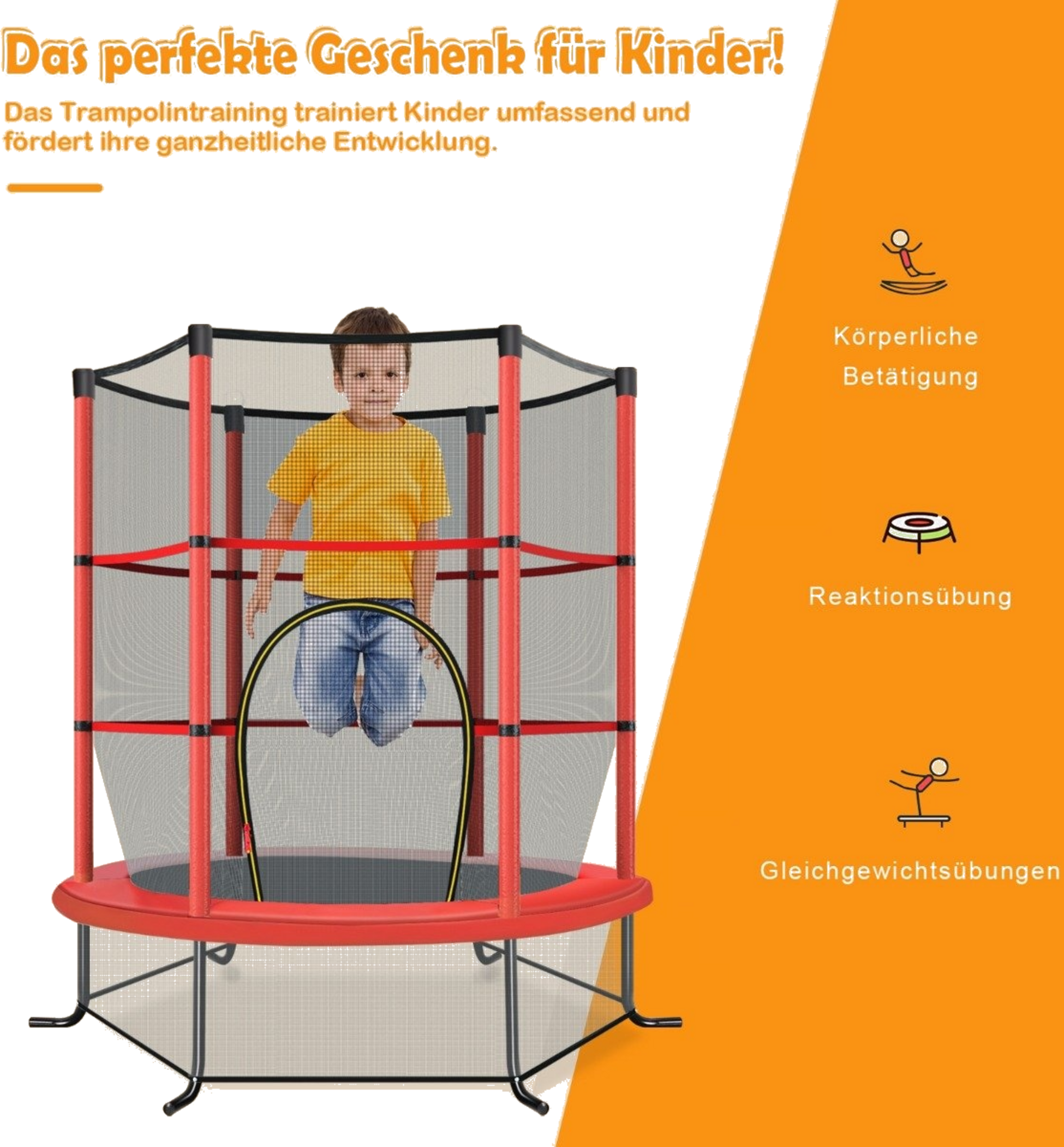 NORTHIX, &Oslash;140cm Garden Trampoline With Safety Net Trampoline Can Hold Up To 135kg For Children Aged 3 And Ove
