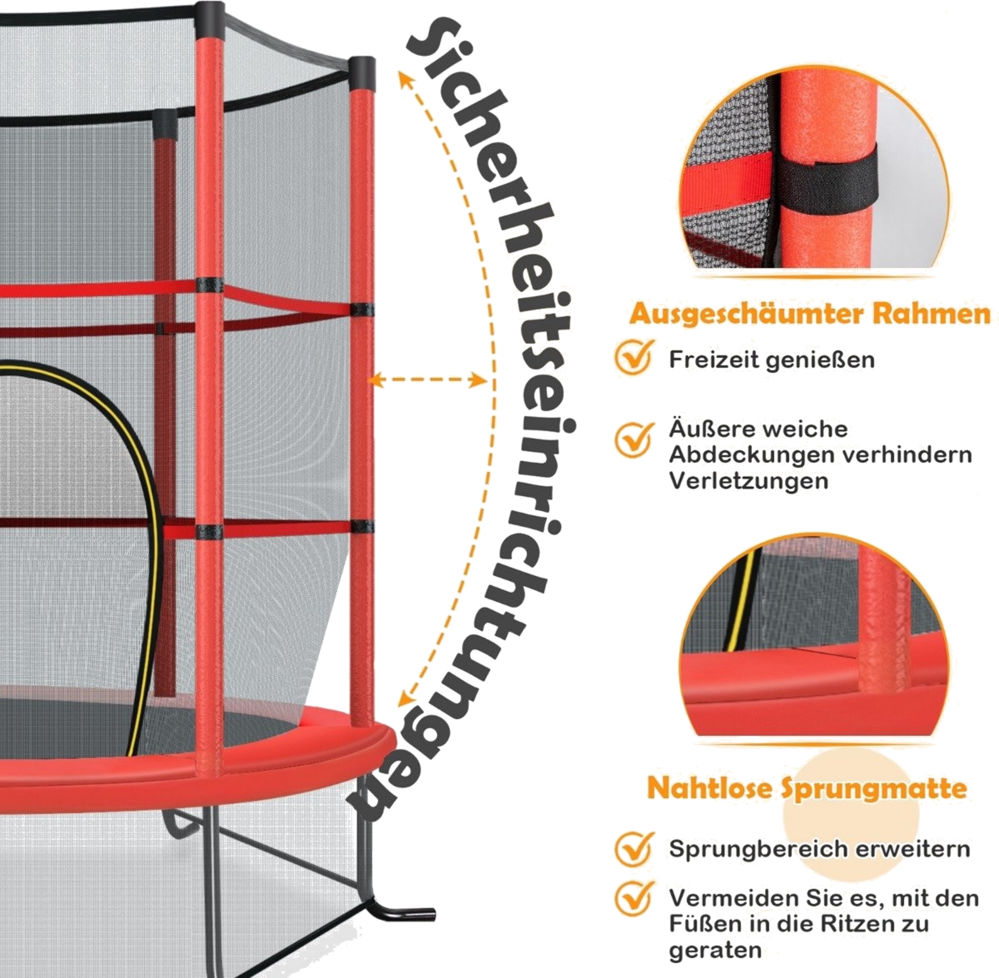 NORTHIX, &Oslash;140cm Garden Trampoline With Safety Net Trampoline Can Hold Up To 135kg For Children Aged 3 And Ove