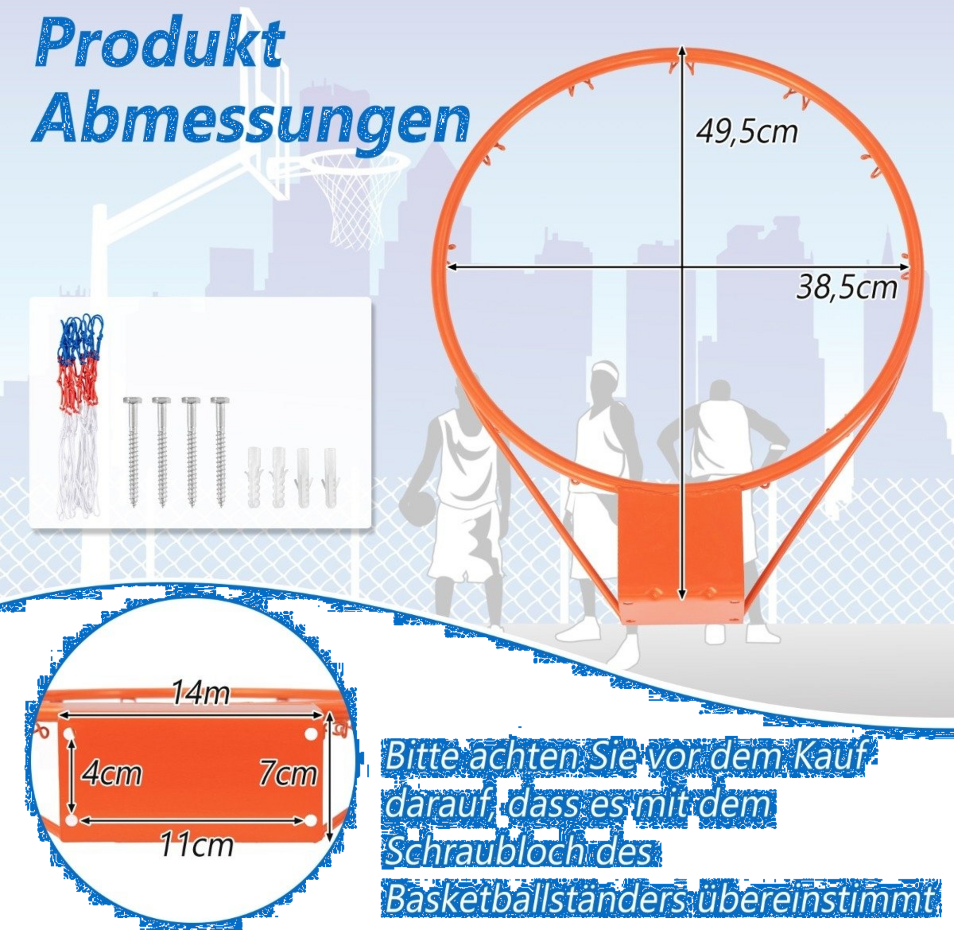 B2X, &Oslash;37cm Basketball Hoop With Ring  Net For Door  Wall Mounted Indoor Mini Basketball Hoop Or