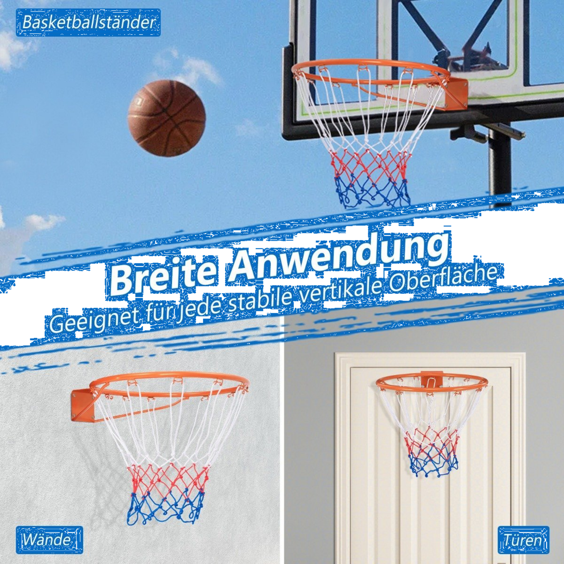 B2X, &Oslash;37cm Basketball Hoop With Ring  Net For Door  Wall Mounted Indoor Mini Basketball Hoop Or