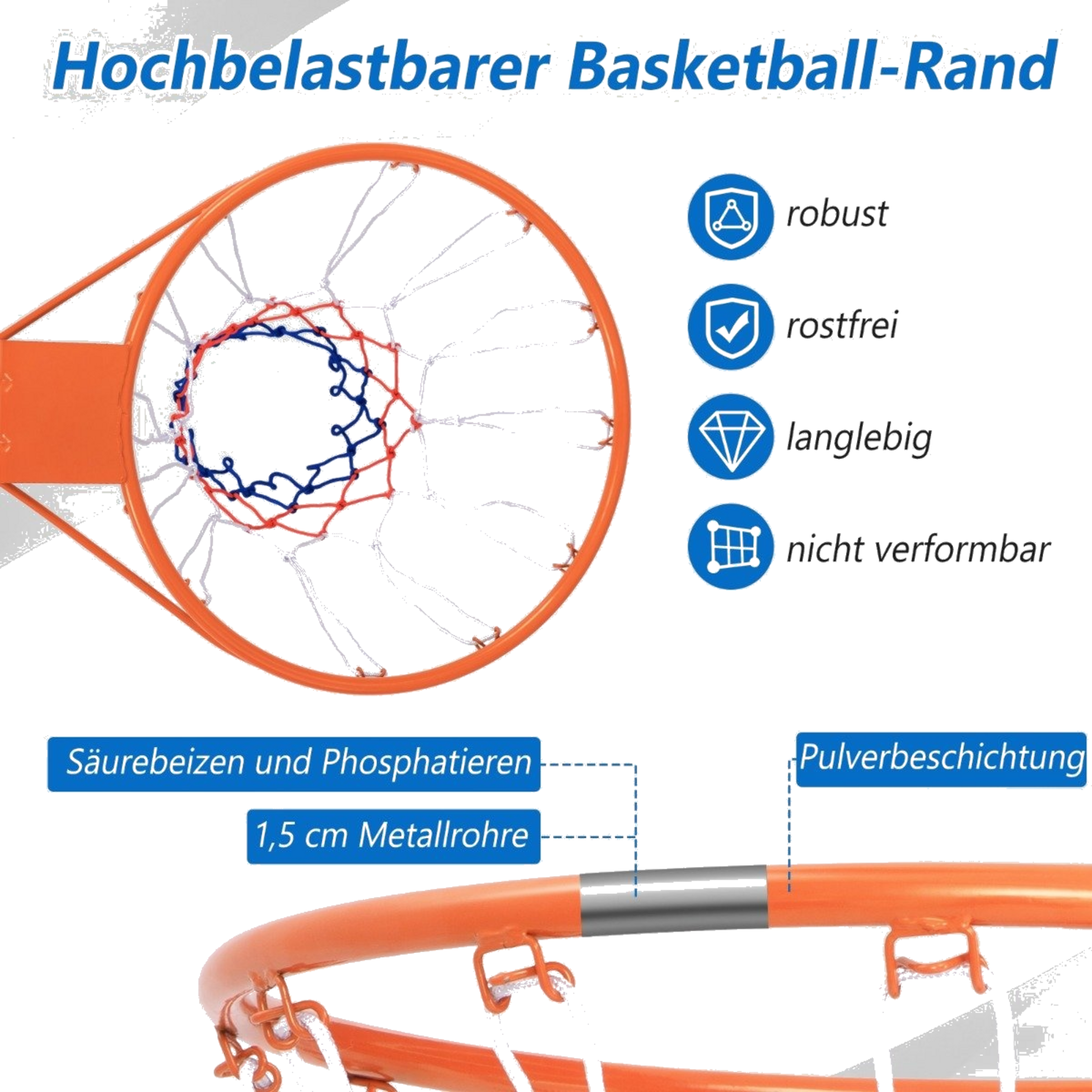 B2X, &Oslash;37cm Basketball Hoop With Ring  Net For Door  Wall Mounted Indoor Mini Basketball Hoop Or