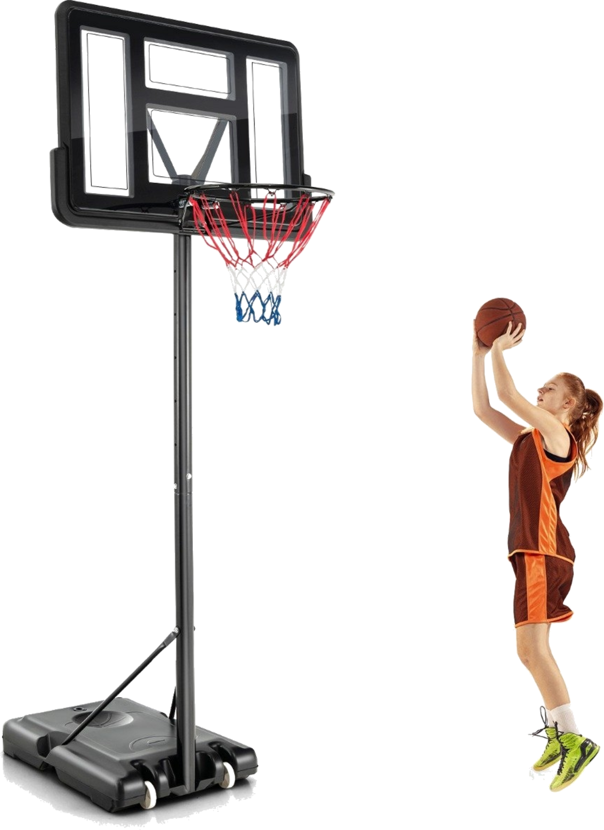 B2X, 130 Cm - 305 Cm Height-adjustable Basketball Hoop With Stand  2 Wheels Basket Stand Black