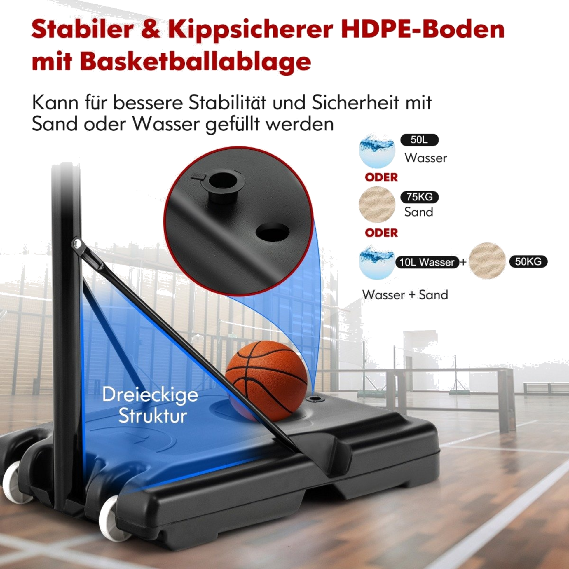 B2X, 130 Cm - 305 Cm Height-adjustable Basketball Hoop With Stand  2 Wheels Basket Stand Black