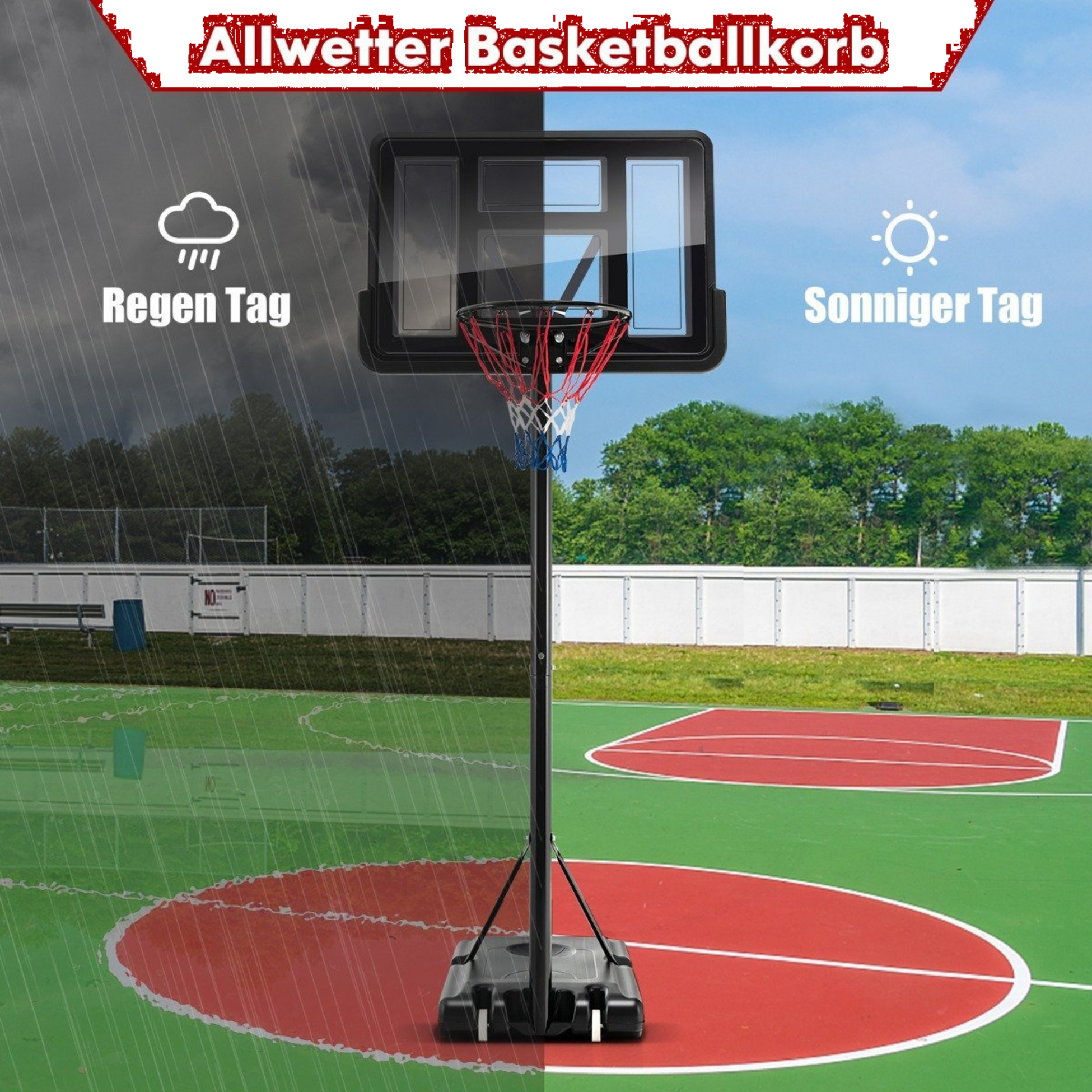 B2X, 130 Cm - 305 Cm Height-adjustable Basketball Hoop With Stand  2 Wheels Basket Stand Black