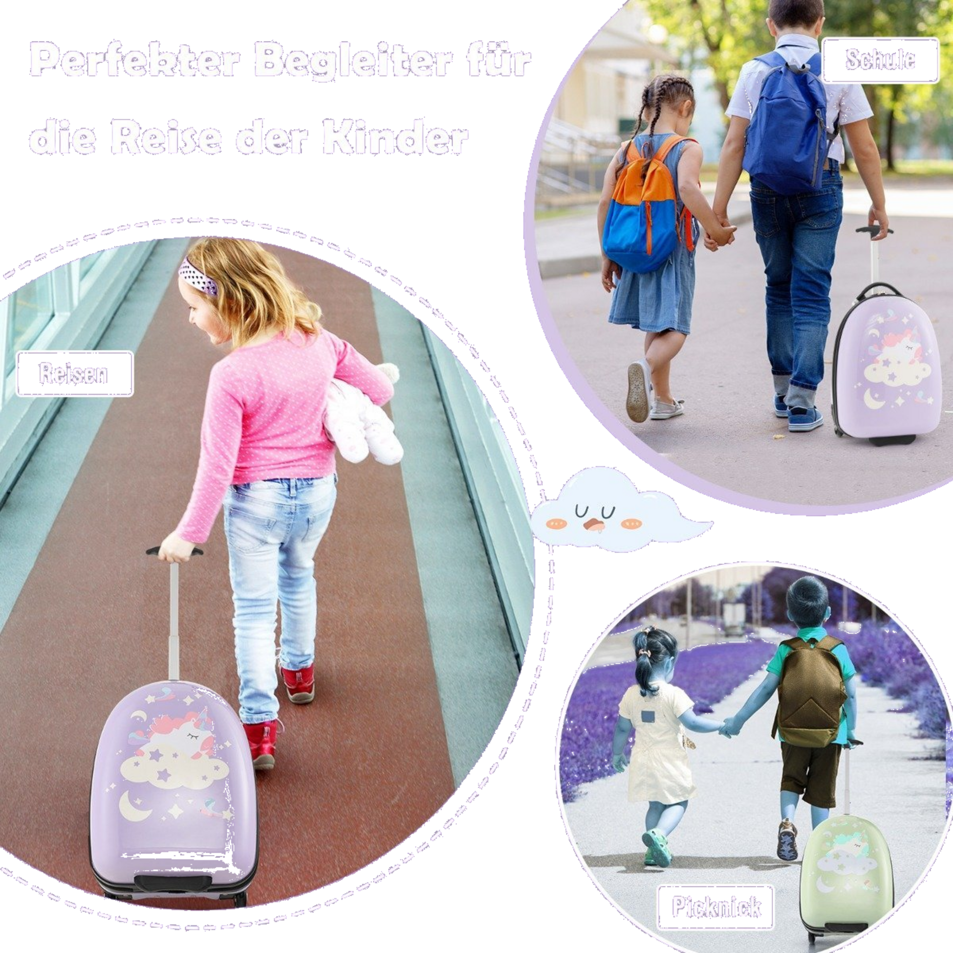 NORTHIX, 16" Children's Suitcase With 2-stage Telescopic Handle Children's Trolley Children's Hand Luggage Un