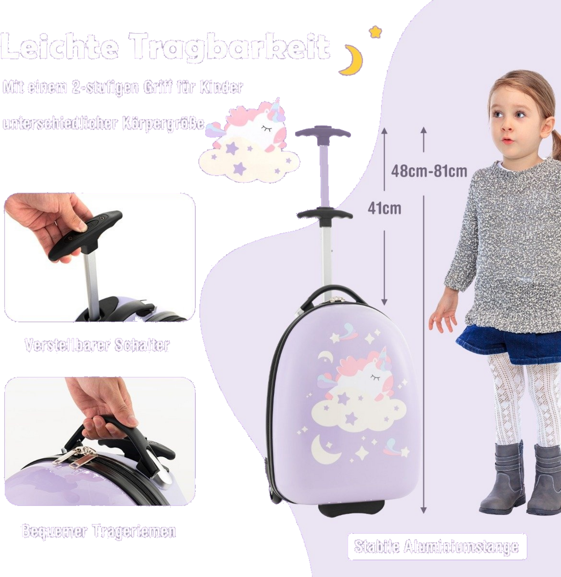 NORTHIX, 16" Children's Suitcase With 2-stage Telescopic Handle Children's Trolley Children's Hand Luggage Un