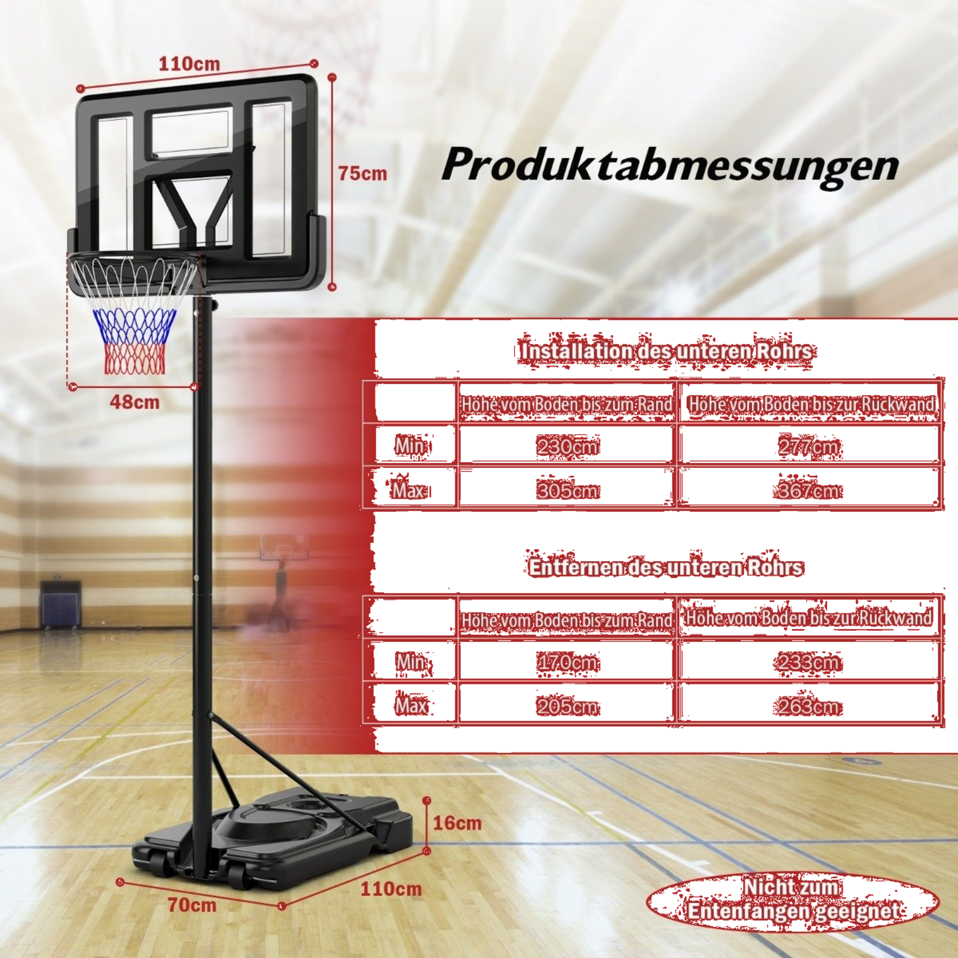 NORTHIX, 170-305cm Height Adjustable Basketball Stand Outdoor Basketball Hoop With Stand