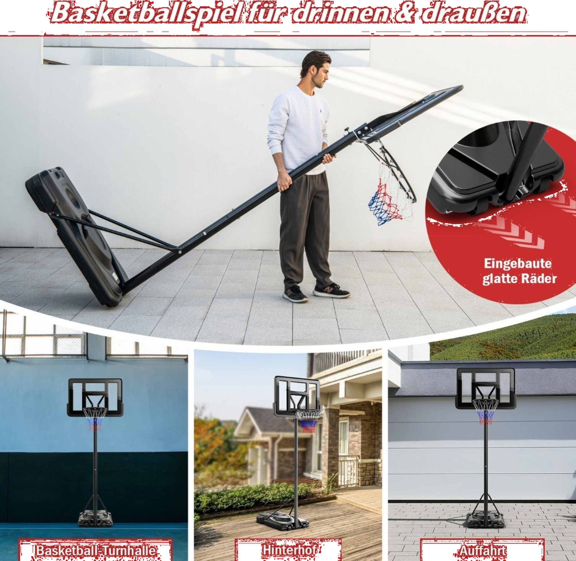 NORTHIX, 170-305cm Height Adjustable Basketball Stand Outdoor Basketball Hoop With Stand