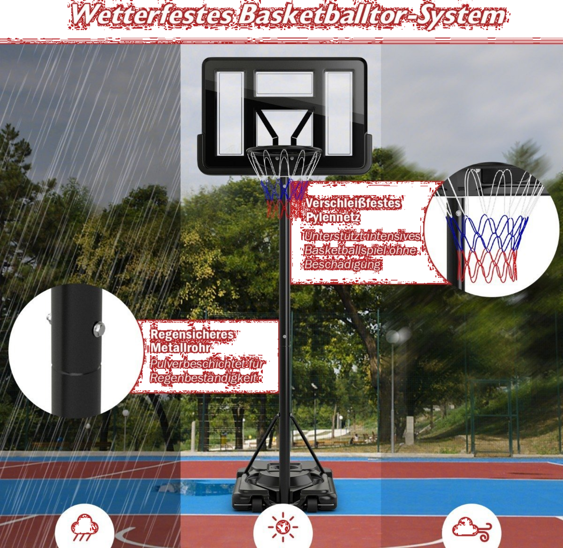 NORTHIX, 170-305cm Height Adjustable Basketball Stand Outdoor Basketball Hoop With Stand