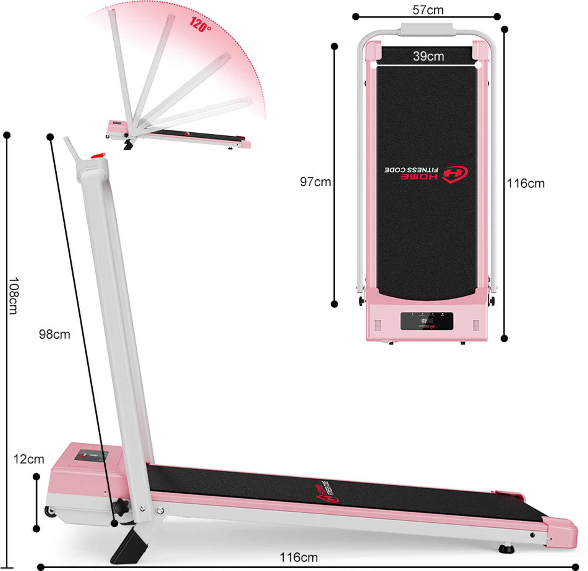 HOMEFITNESSCODE, 2‑i‑1 F&auml;llbart L&ouml;pband 1&ndash;10 Km/h, Lcd, 5% Manuaalinen Kaltevuus(med Matta)