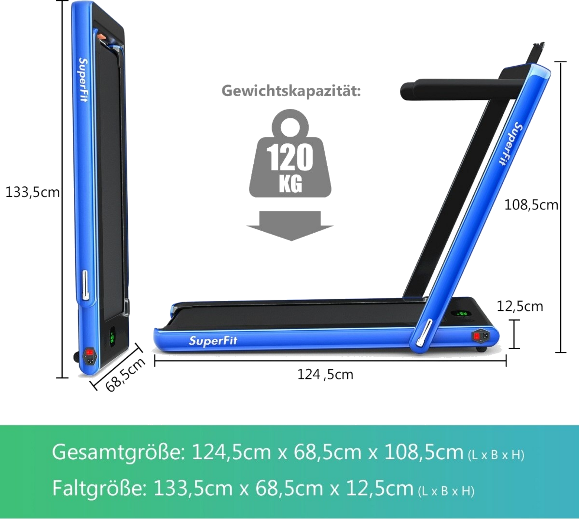 NORTHIX, 2 In 1 Folding Treadmill 2.25 Hp Portable Electric Treadmill Blue