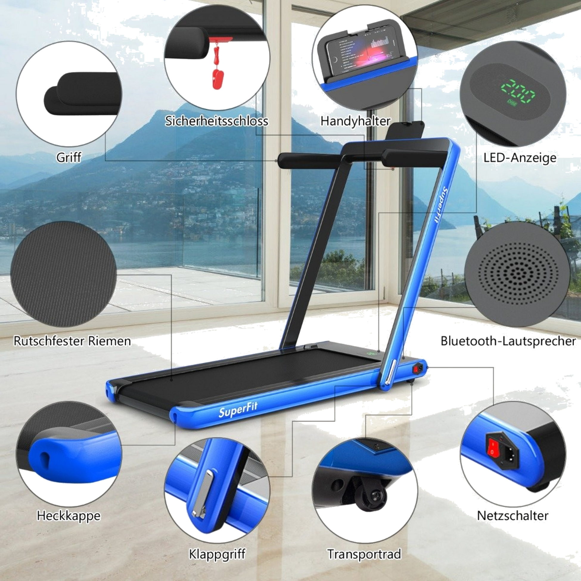 NORTHIX, 2 In 1 Folding Treadmill 2.25 Hp Portable Electric Treadmill Blue