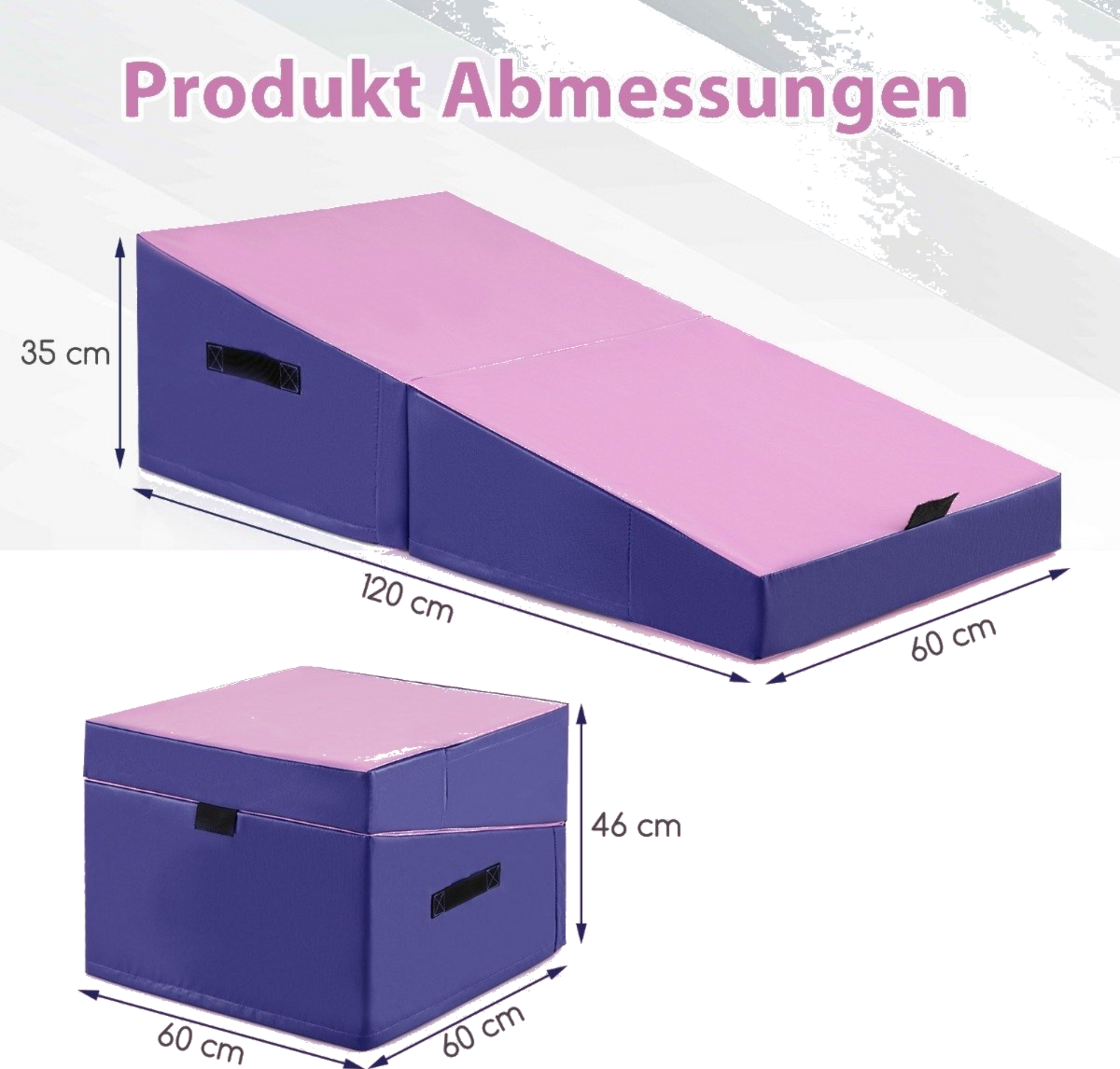 NORTHIX, 2 In 1 Gymnastics Mat With Carrying Handle Slanted Gymnastics Mat Wedge-shaped Soft Floor Mat