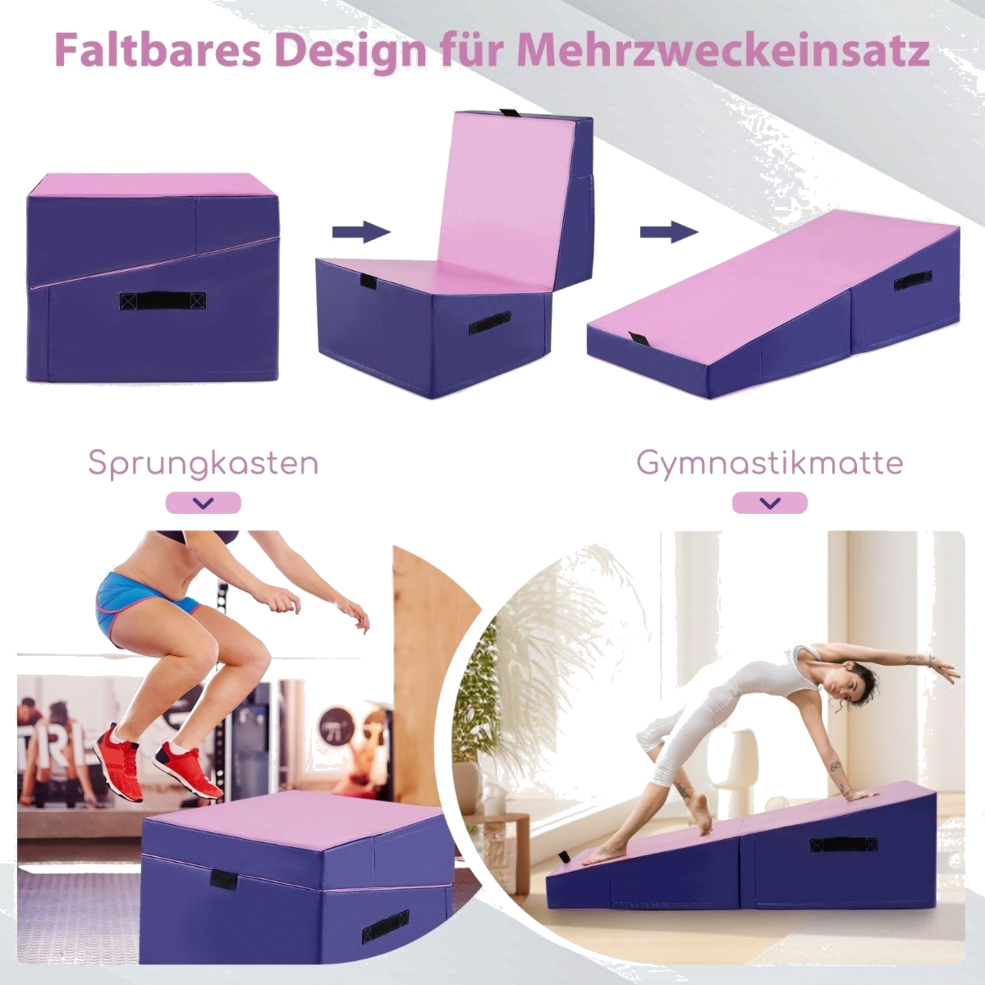 NORTHIX, 2 In 1 Gymnastics Mat With Carrying Handle Slanted Gymnastics Mat Wedge-shaped Soft Floor Mat