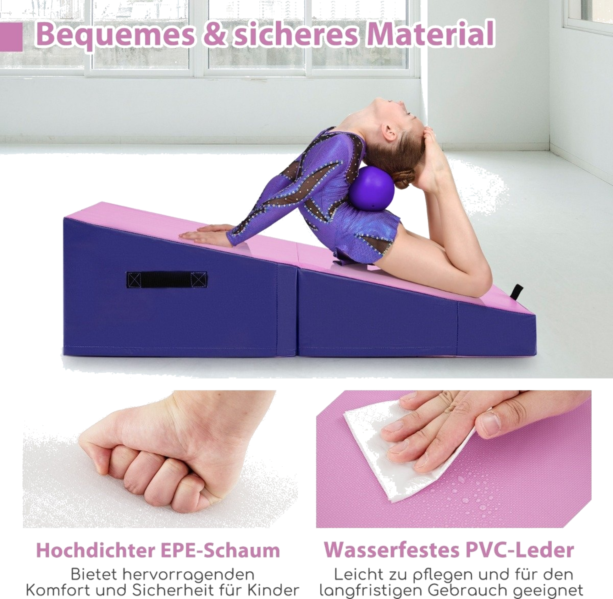 NORTHIX, 2 In 1 Gymnastics Mat With Carrying Handle Slanted Gymnastics Mat Wedge-shaped Soft Floor Mat