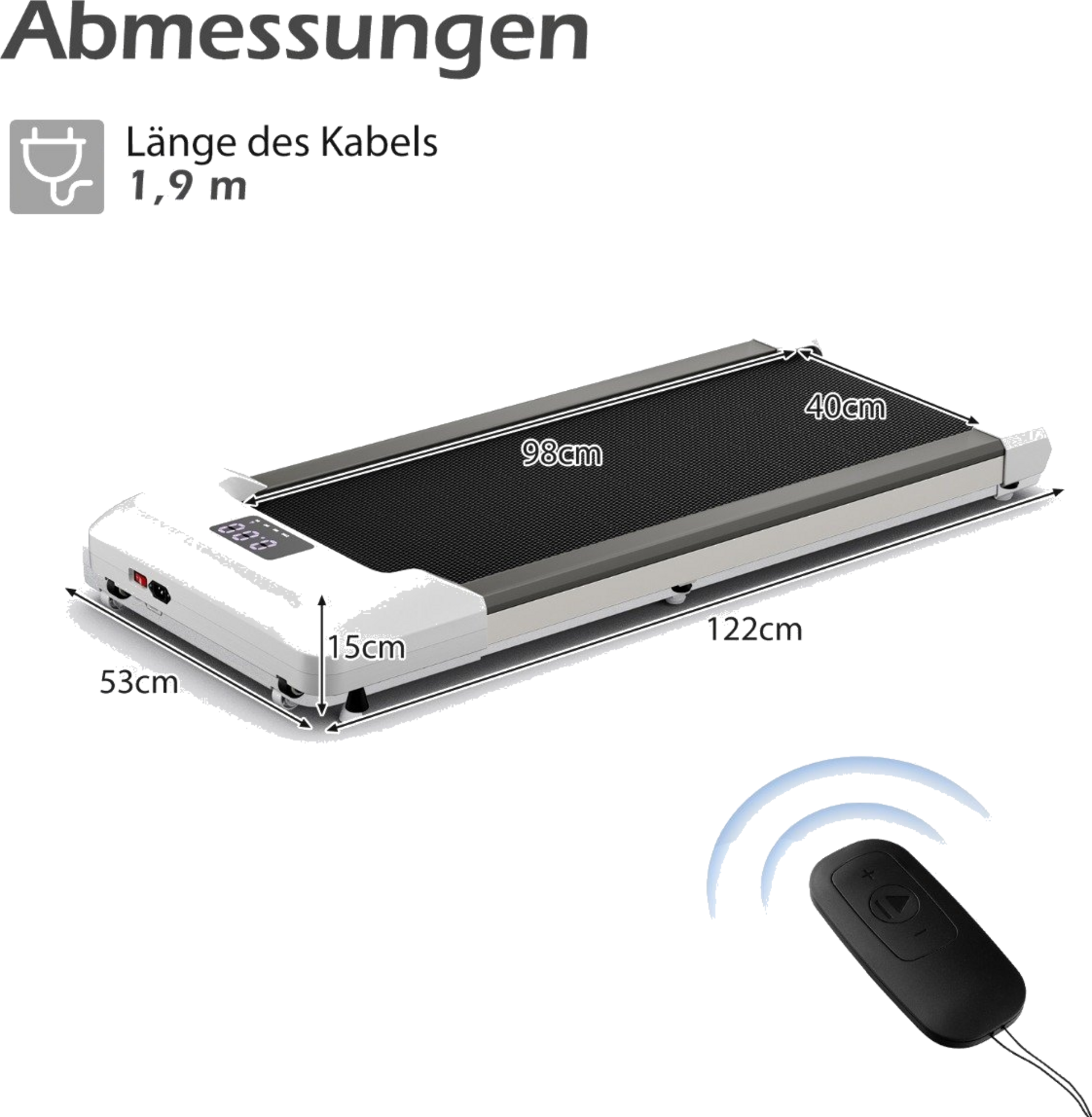 NORTHIX, 2 In 1 Treadmill Under Desk Walking Pad With Led Display 122 X 53 X 15 Cm Gray