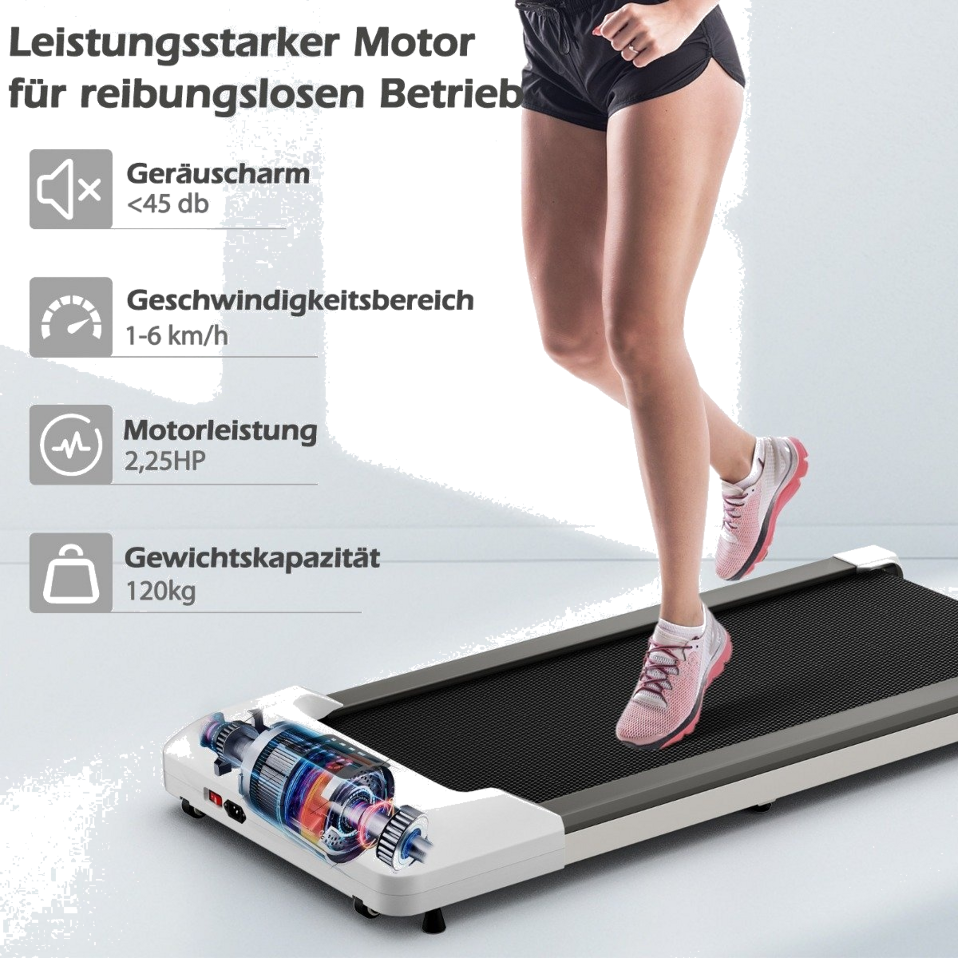 NORTHIX, 2 In 1 Treadmill Under Desk Walking Pad With Led Display 122 X 53 X 15 Cm Gray
