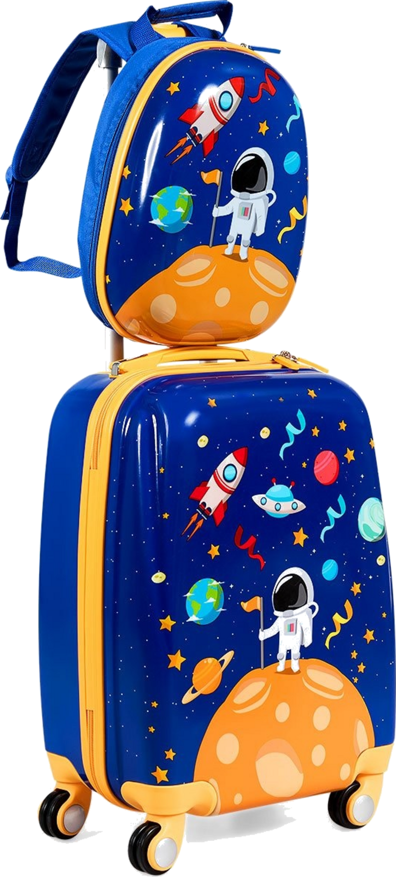 NORTHIX, 2 Pcs. Children's Suitcase + Backpack Made Of Plastic Children's Trolley Children's Luggage Astronau