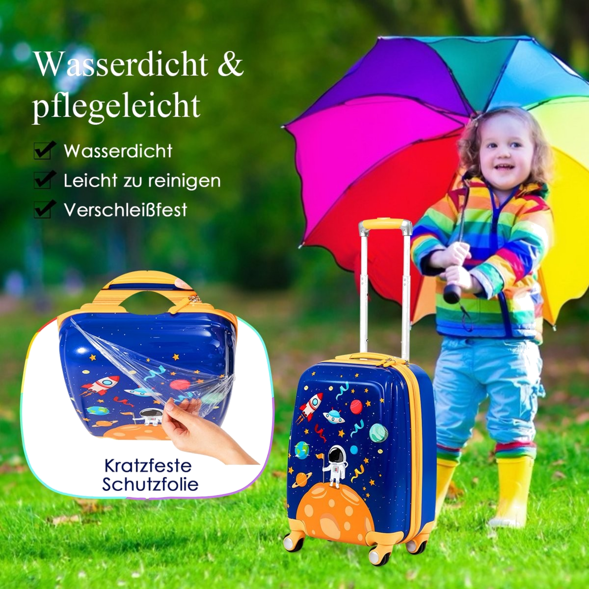 NORTHIX, 2 Pcs. Children's Suitcase + Backpack Made Of Plastic Children's Trolley Children's Luggage Astronau