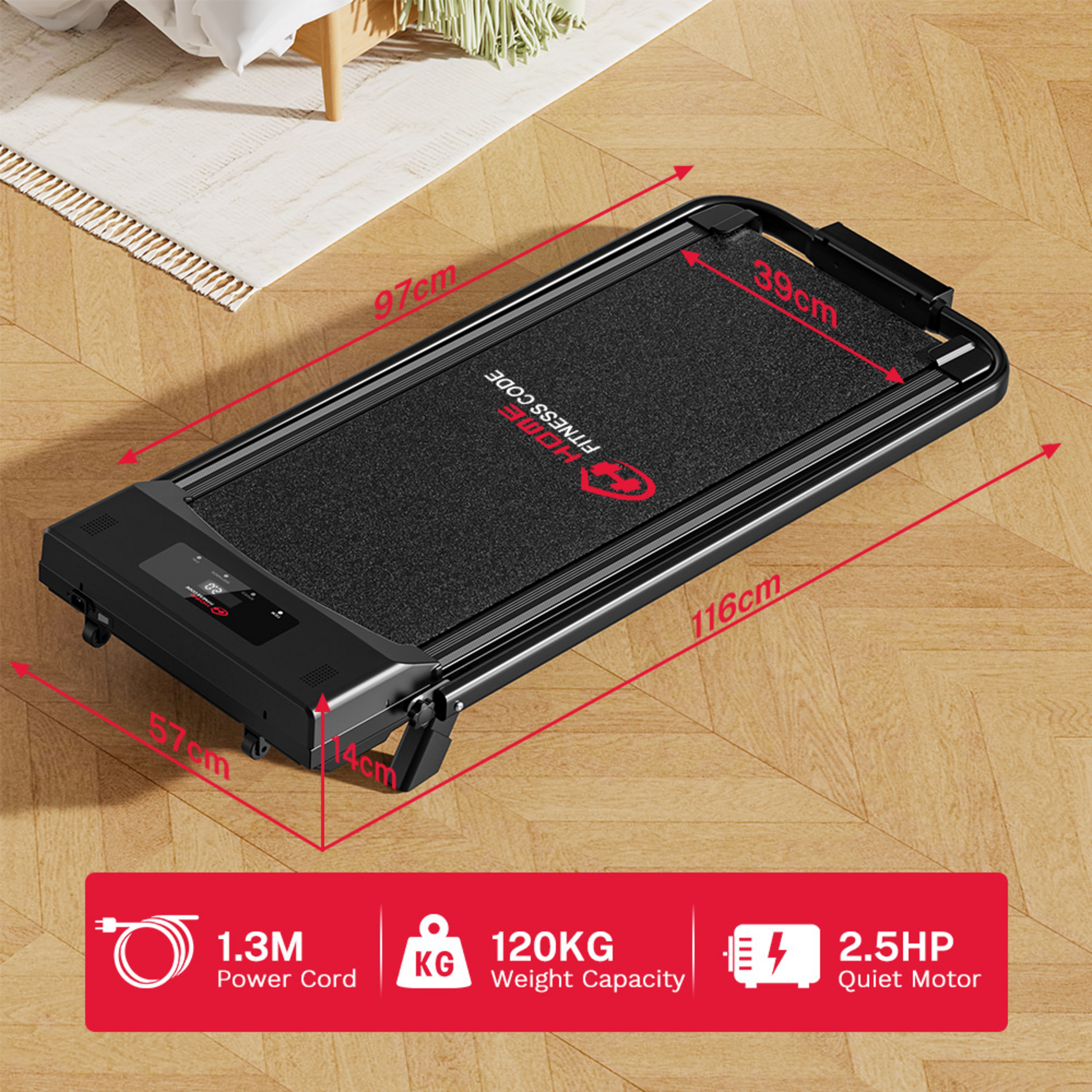 HOMEFITNESSCODE, 2-i-1 Hopfällbart Löpband 1–10 Km/h Med Lcd , 5% Manuaalinen Kaltevuus