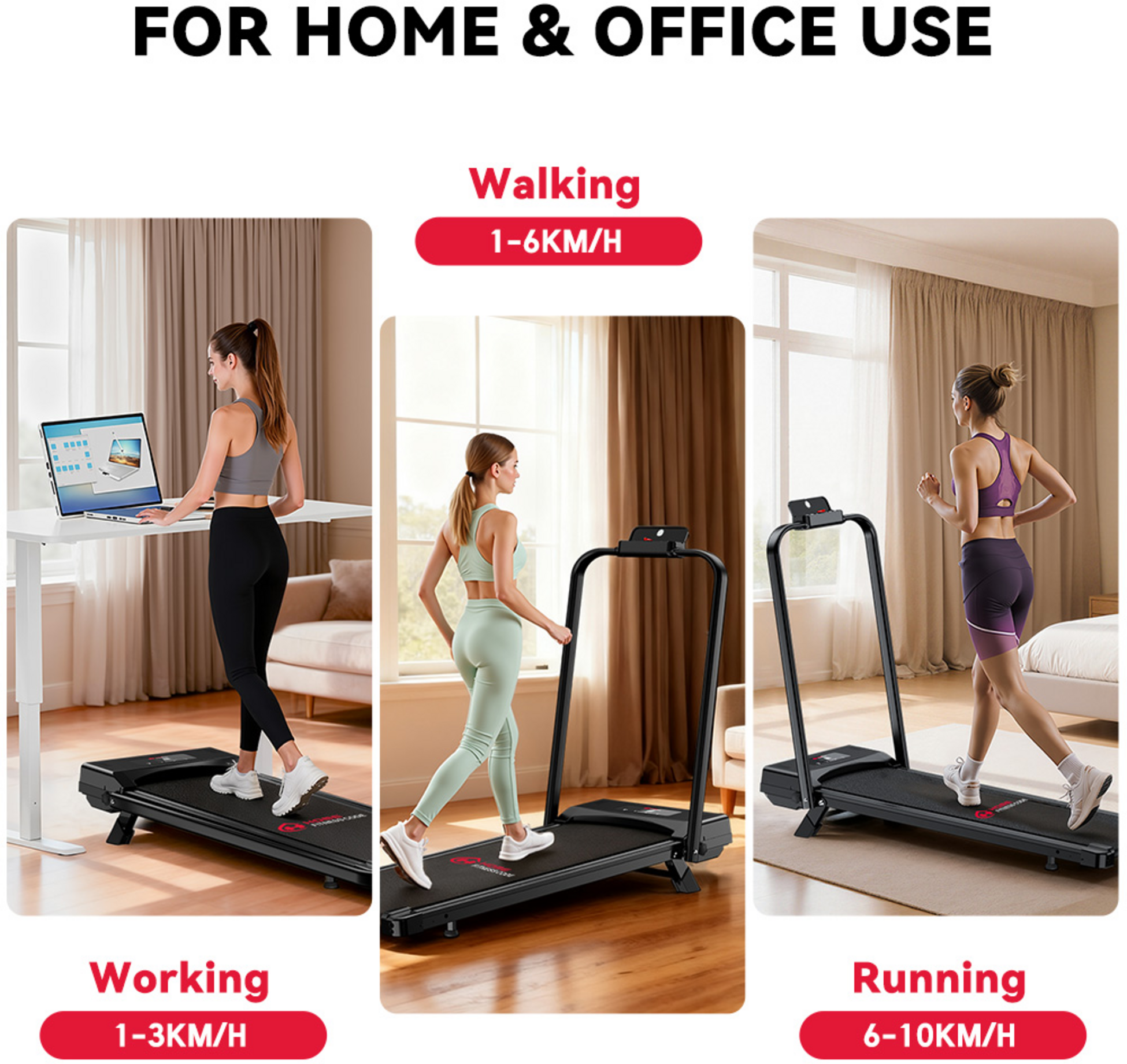 HOMEFITNESSCODE, 2-i-1 Hopfällbart Löpband 1–10 Km/h Med Lcd , 5% Manuaalinen Kaltevuus