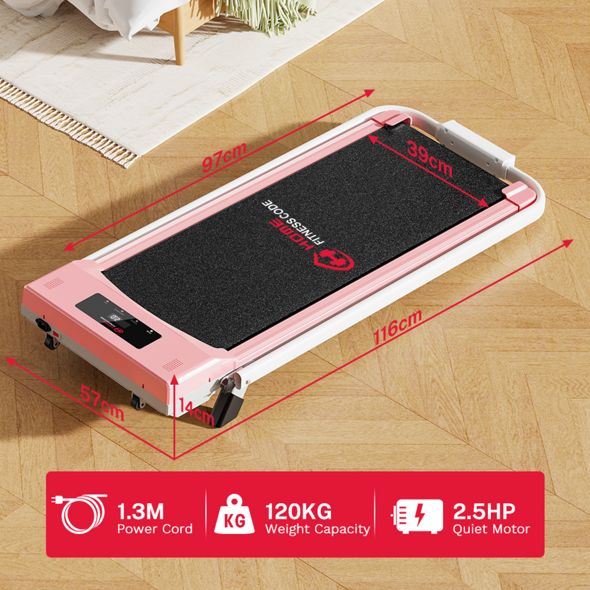 HOMEFITNESSCODE, 2-i-1 hopf&auml;llbart l&ouml;pband 1&ndash;10 km/h med LCD-sk&auml;rm, 5 % manuell lutning