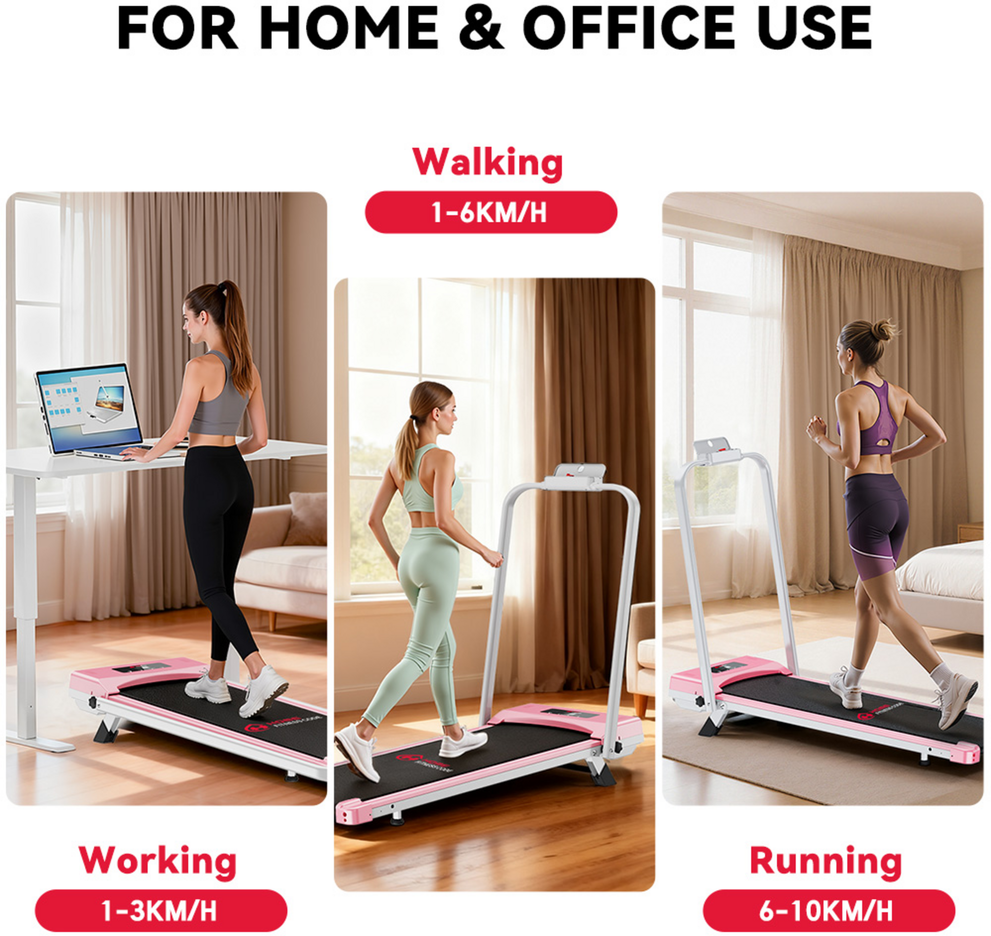 HOMEFITNESSCODE, 2-i-1 hopf&auml;llbart l&ouml;pband 1&ndash;10 km/h med LCD-sk&auml;rm, 5 % manuell lutning