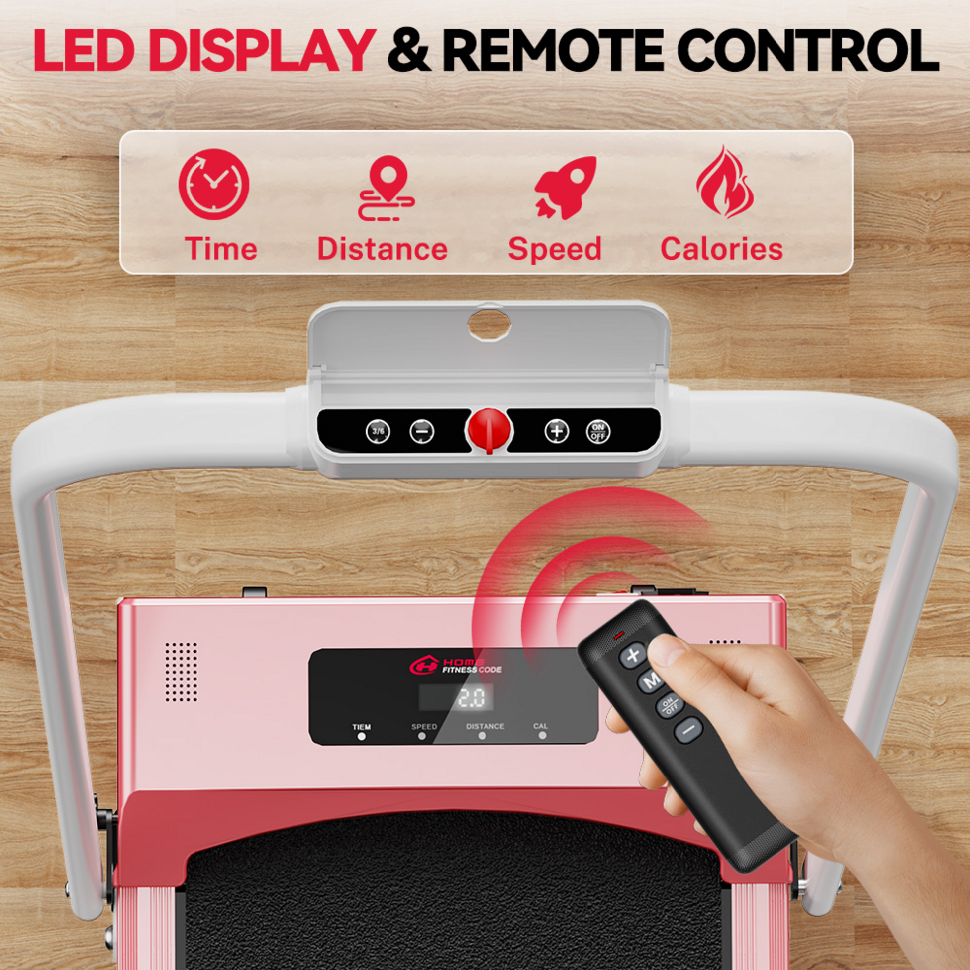 HOMEFITNESSCODE, 2-i-1 hopf&auml;llbart l&ouml;pband 1&ndash;10 km/h med LCD-sk&auml;rm, 5 % manuell lutning