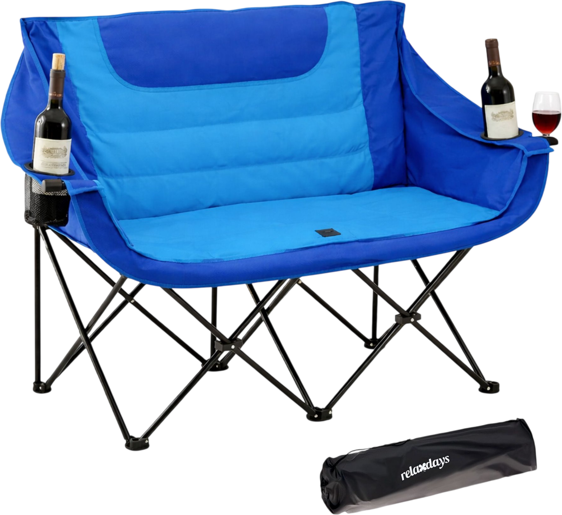 NORTHIX, 2-person Folding Camping Chair &ndash; Padded, Cup Holders, Bag