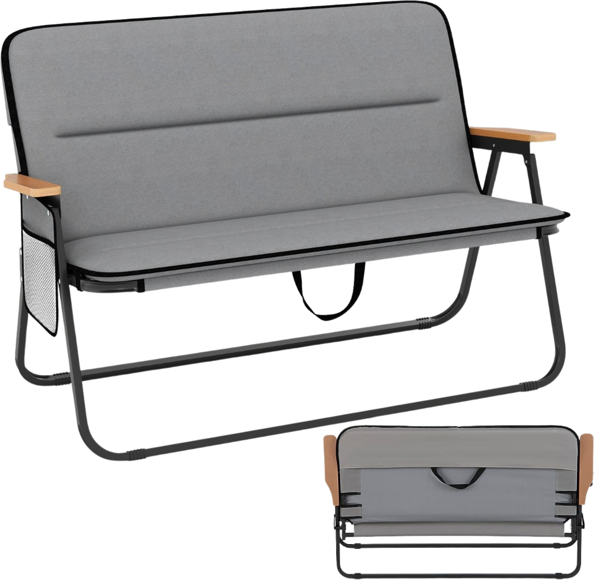 NORTHIX, 2-person Folding Camping Loveseat Chair, Cushion, Side Pocket, 300 Kg
