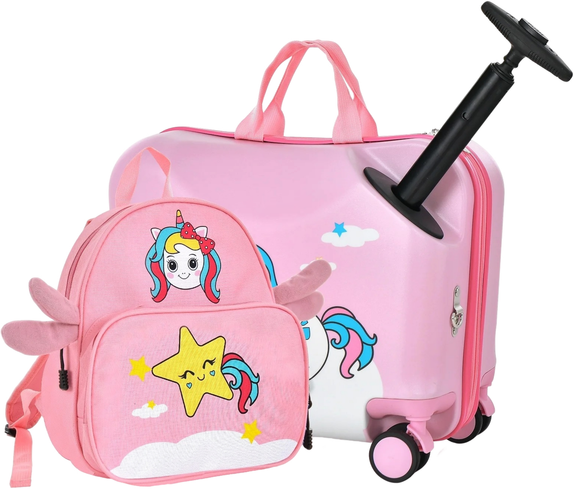 B2X, 2-piece Children's Suitcase + Backpack 47 Cm Long Ride-on Suitcase And 30 Cm Wide Backpack Pink Unic