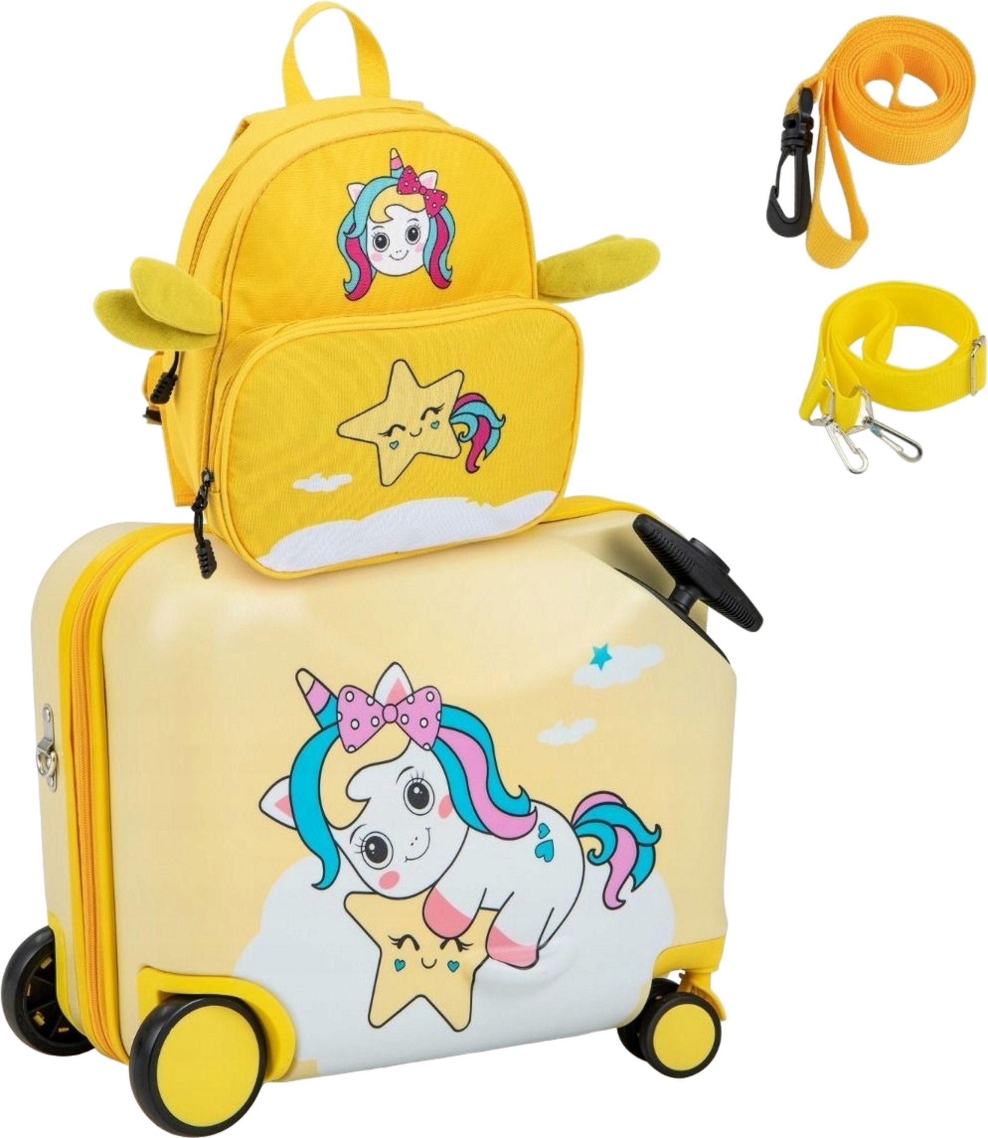 B2X, 2-piece Children's Suitcase + Backpack 47 Cm Long Ride-on Suitcase And 30 Cm Wide Backpack Yellow Un