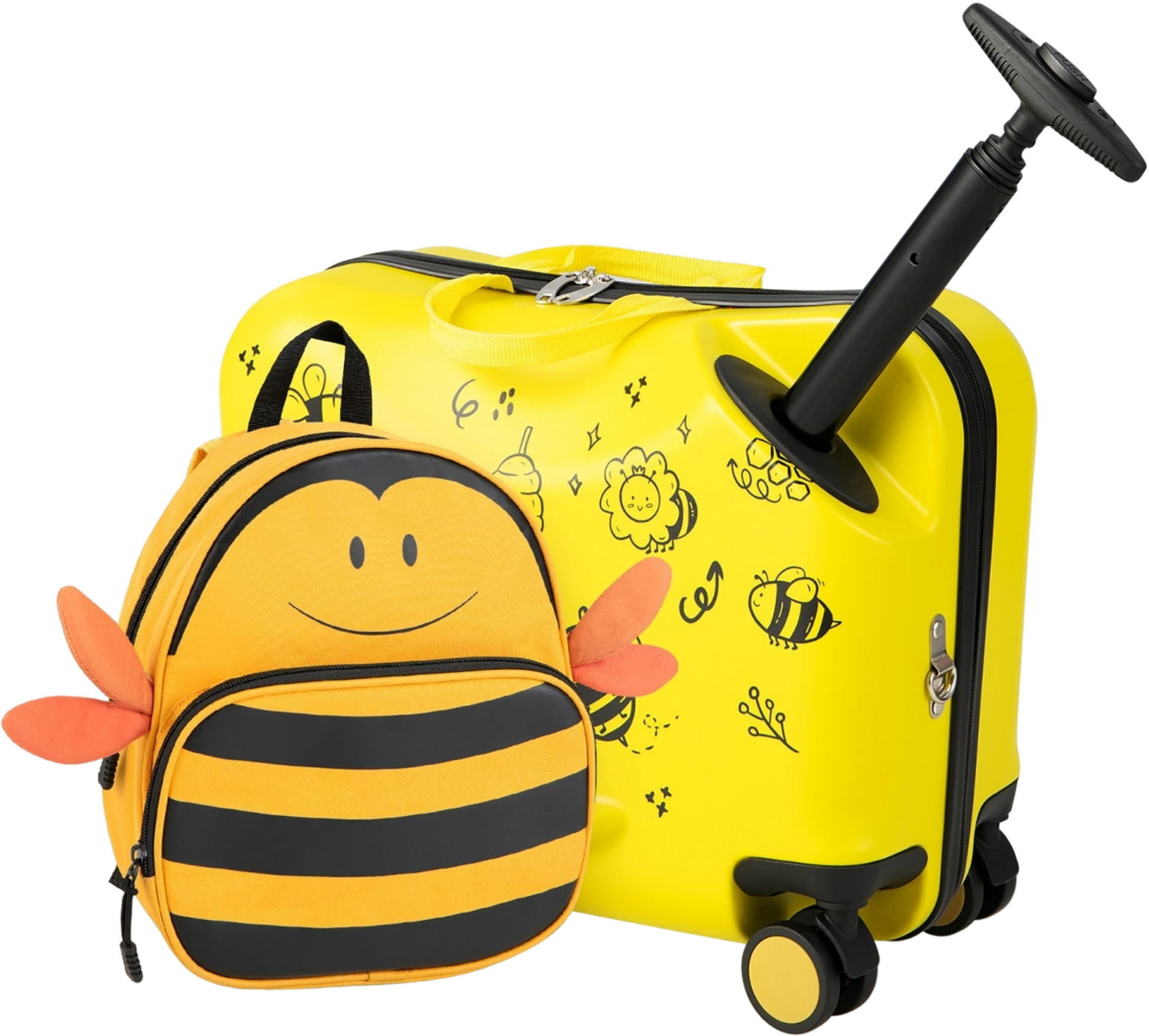 B2X, 2-piece Children's Suitcase + Backpack 47 Cm Long Ride-on Suitcase And 30 Cm Wide Backpack Yellow