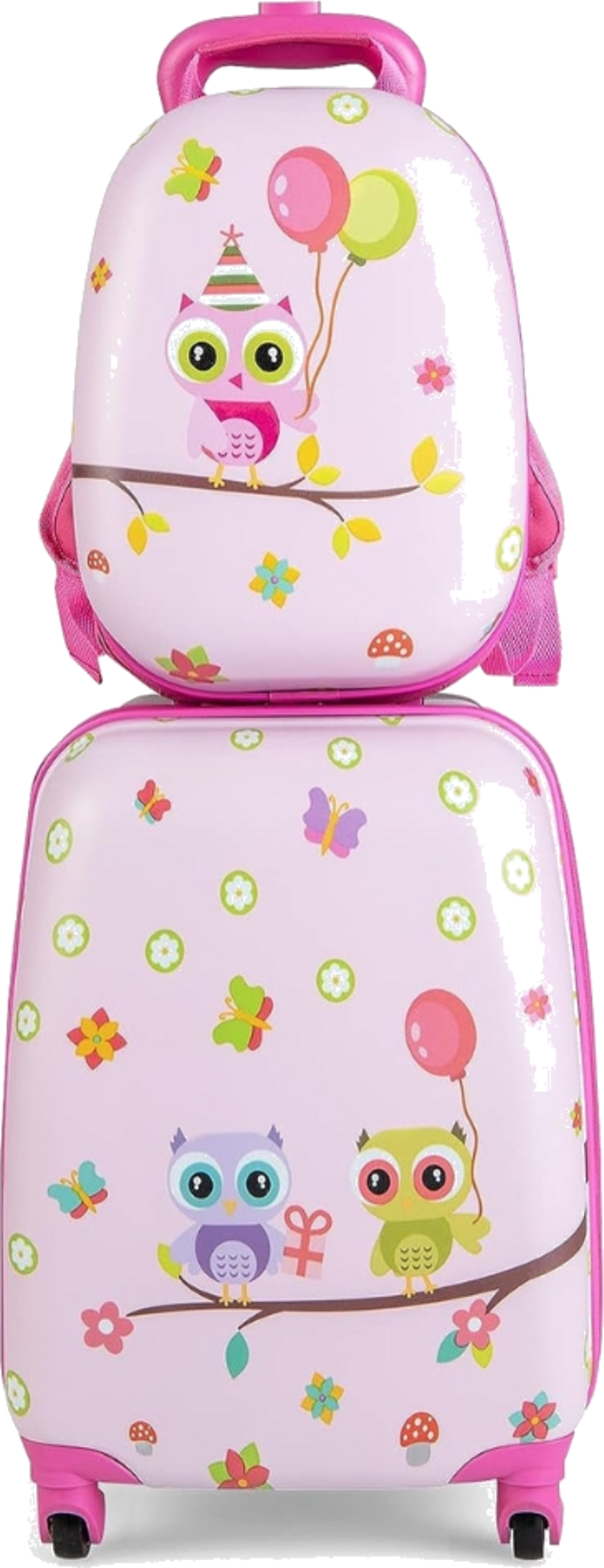 NORTHIX, 2-piece Children's Suitcase + Backpack Made Of Plastic Children's Trolley 12"+16" Pink Birds