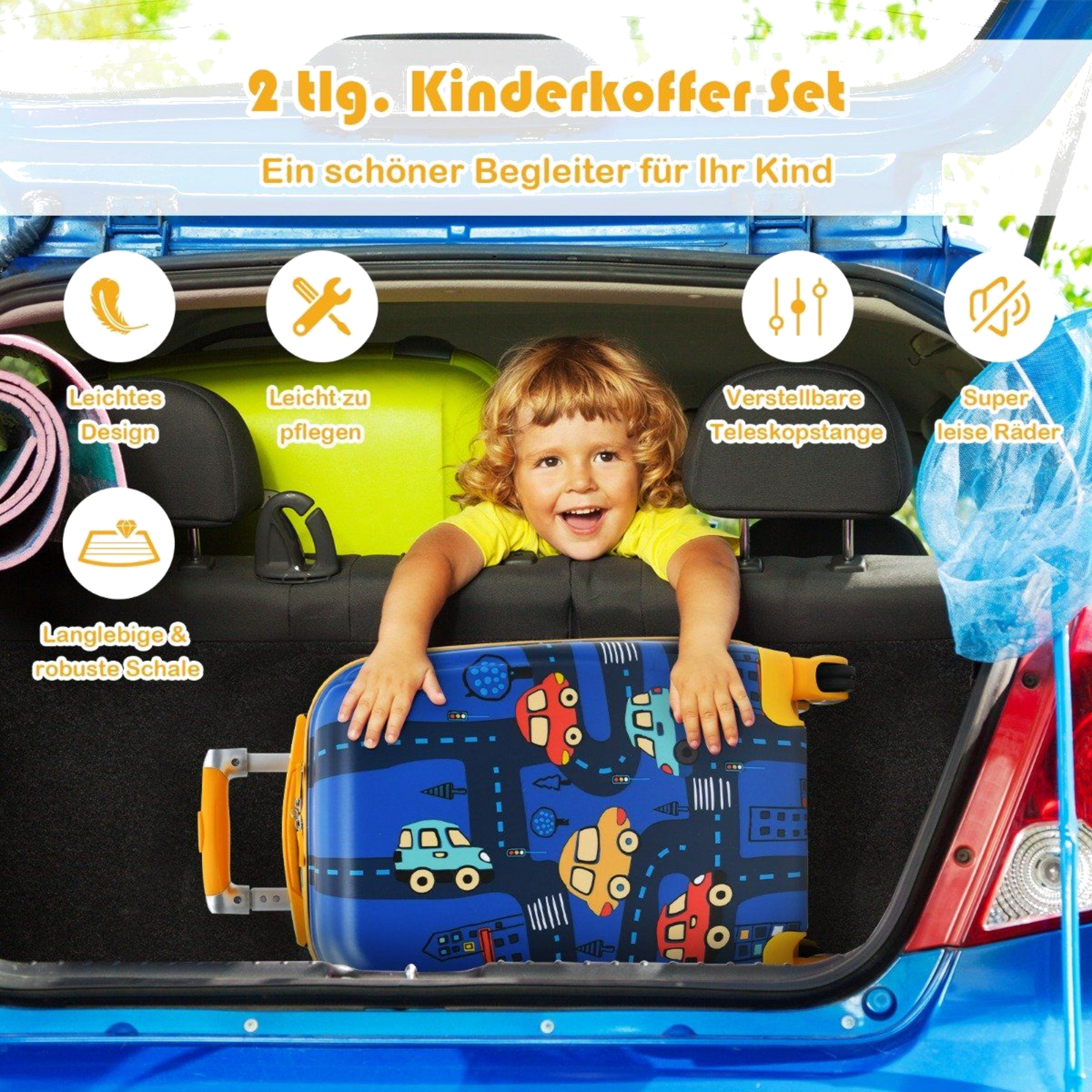 B2X, 2-piece Children's Suitcase Set Hard Case  Backpack 33 X 22 X 51 Cm Dark Blue