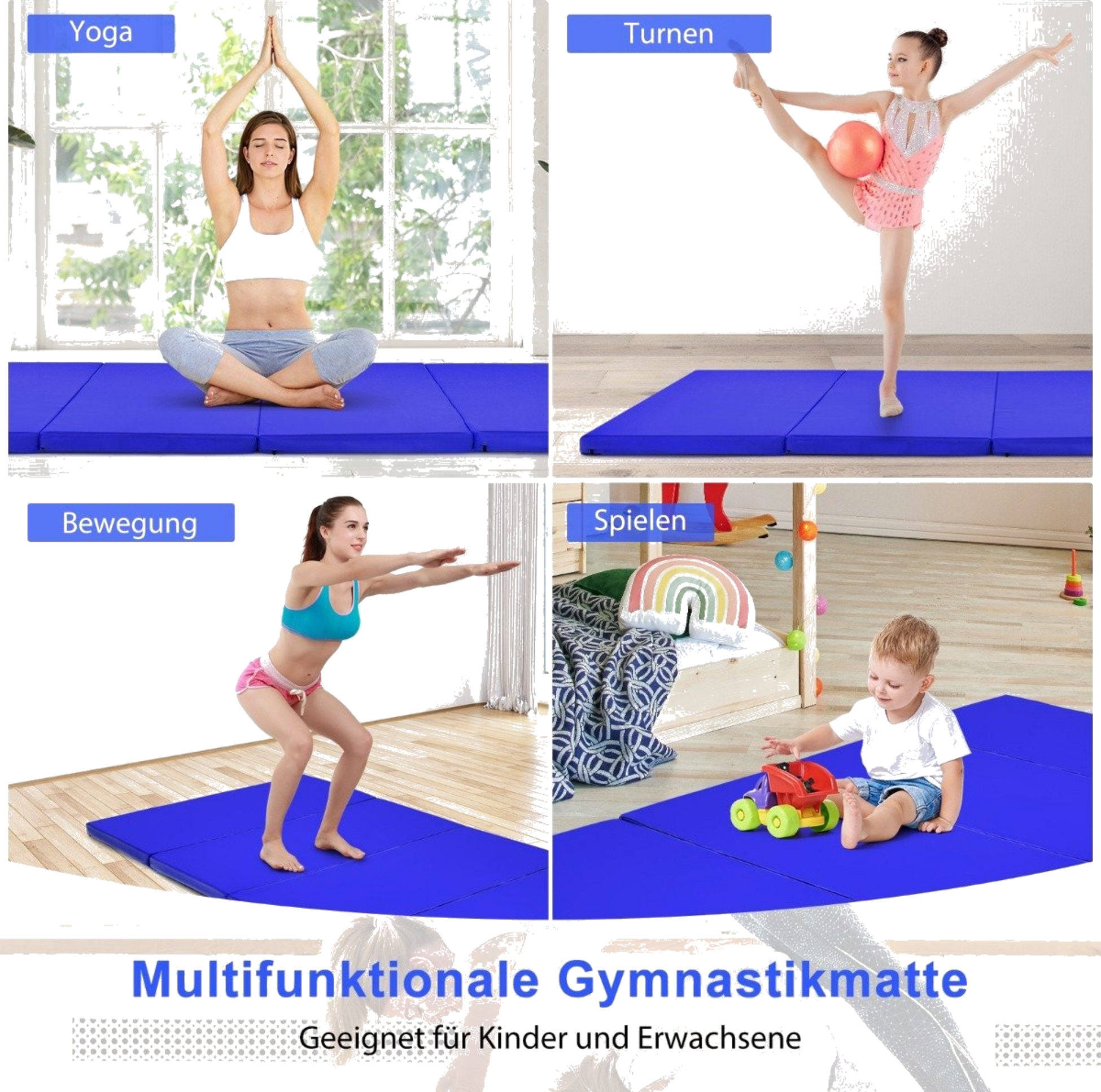 NORTHIX, 240 X 120 X 5 Cm Foldable Gymnastics Mat With Velcro Fastener  2 Carrying Handles Blue