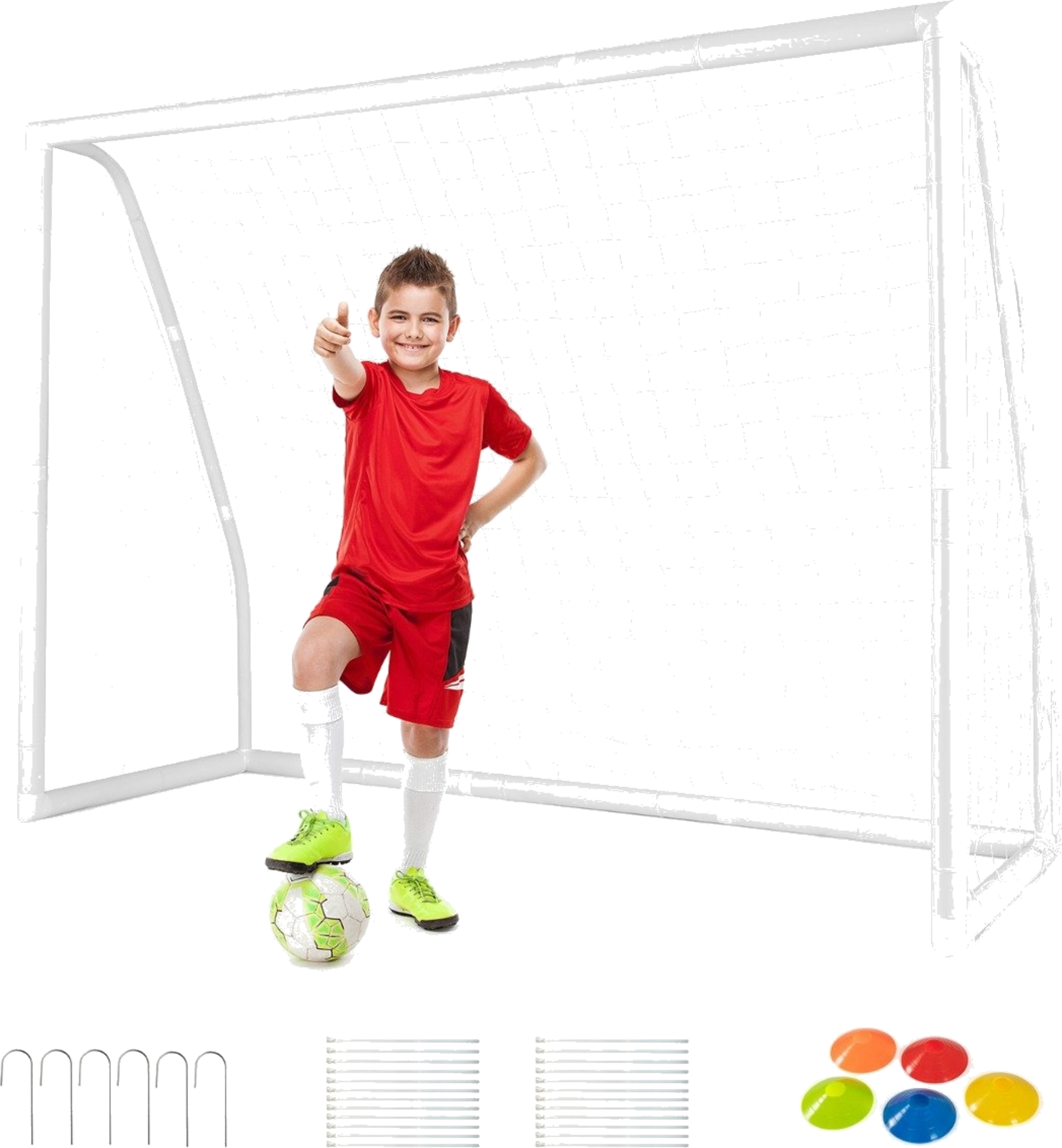 NORTHIX, 245 X 180 Cm Football Goal With High-strength Net  6 Ground Spikes, Weatherproof Goal, Football Tra