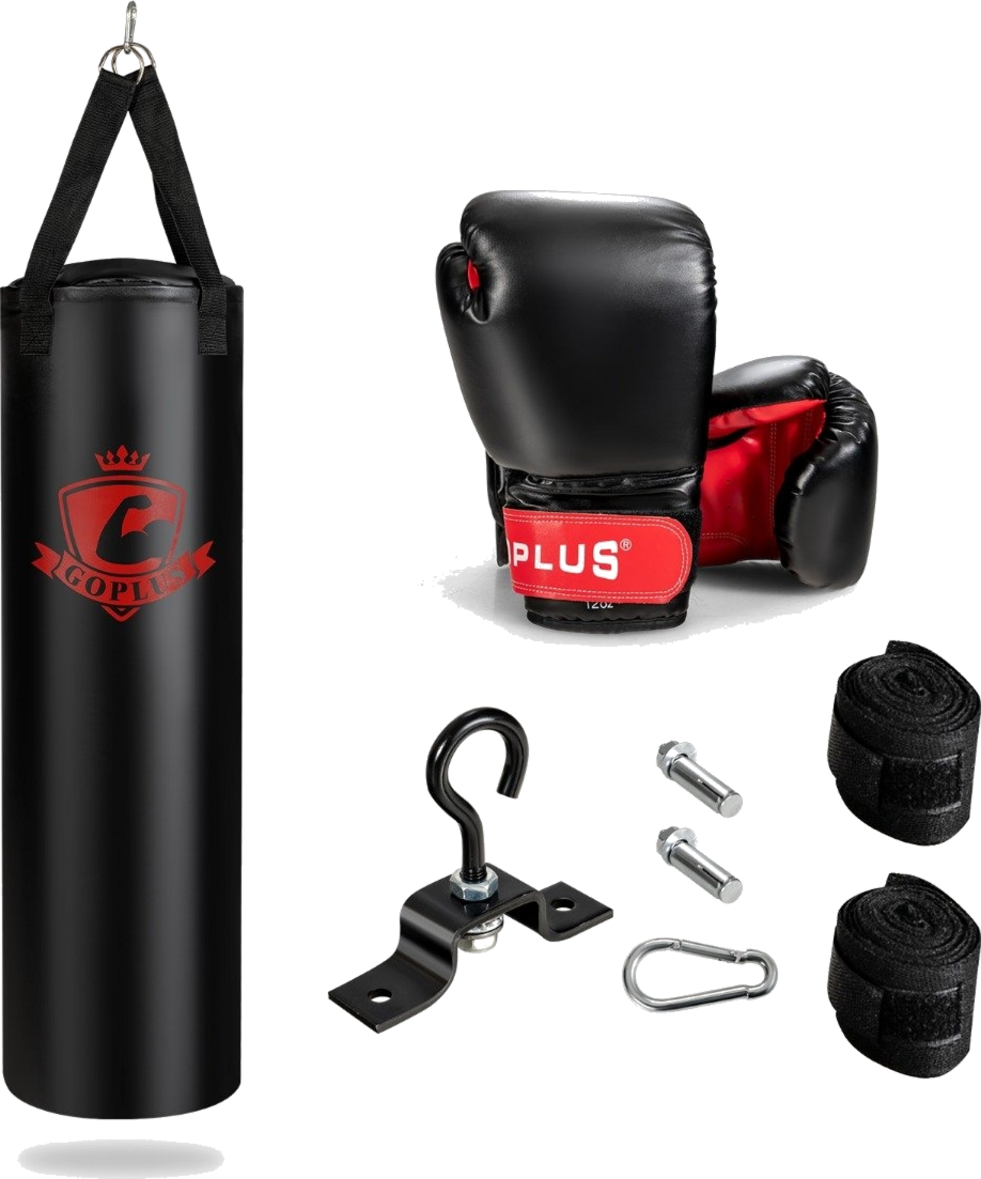B2X, 28.5 Kg Punching Bag Set Punching Bag With 12 Oz Boxing Gloves  Hand Straps Black