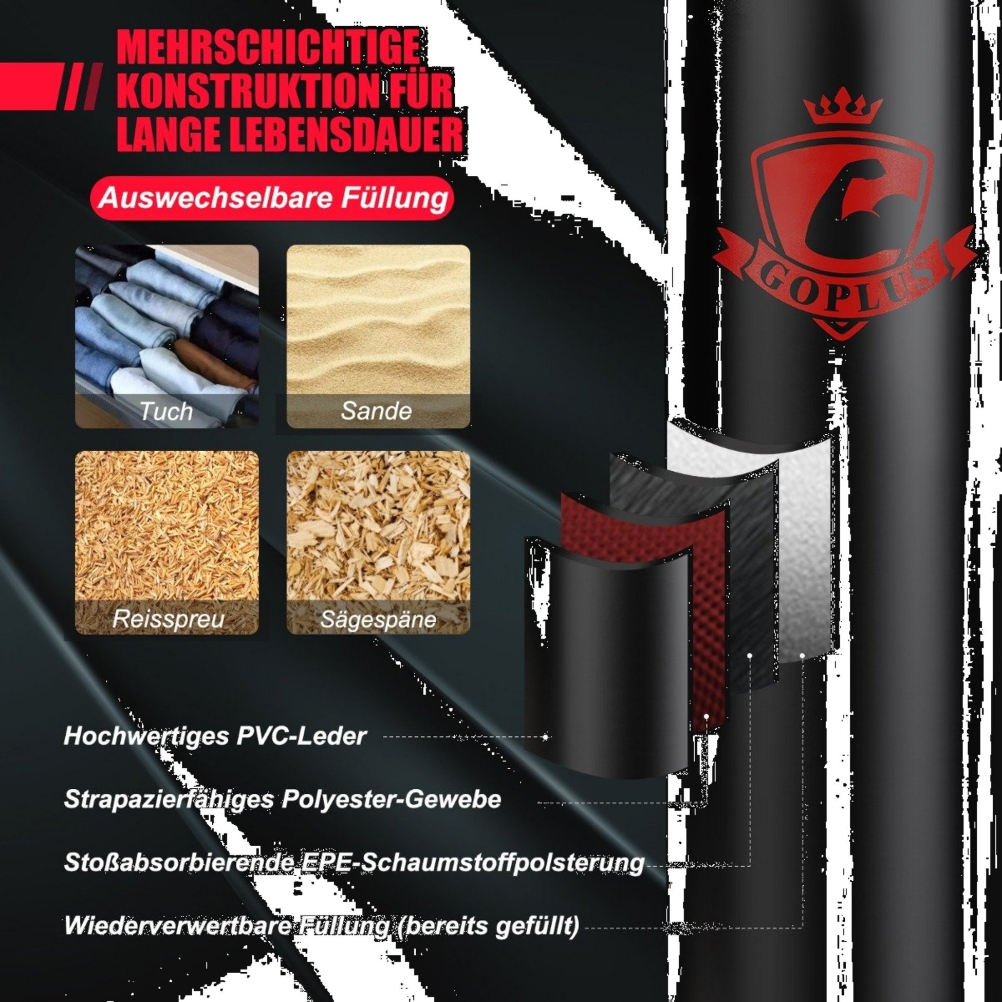 B2X, 28.5 Kg Punching Bag Set Punching Bag With 12 Oz Boxing Gloves  Hand Straps Black