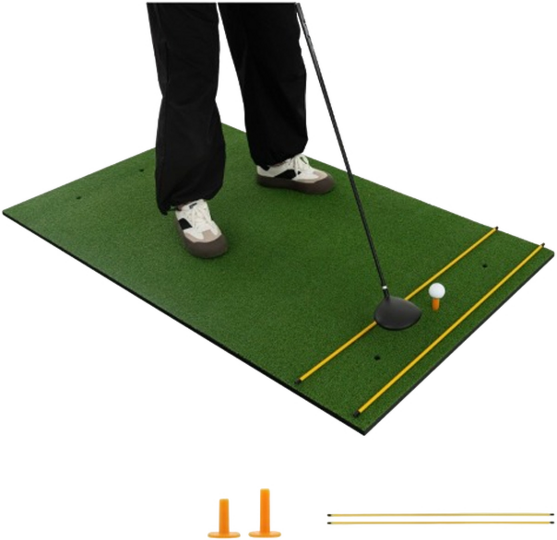 B2X, 3 In 1 Golf Hitting Mat With Artificial Grass 2 Golf Tees 2 Alignment Rods  6 Pre-drilled Tee Holes