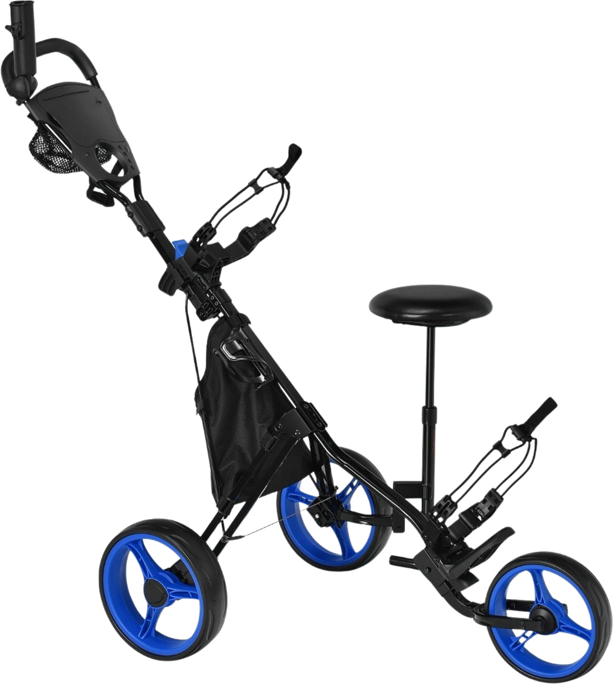 NORTHIX, 3 Wheel Golf Trolley Made Of Aluminum With Umbrella Holder  Seat Folding Golf Cart Golf Caddy Blue
