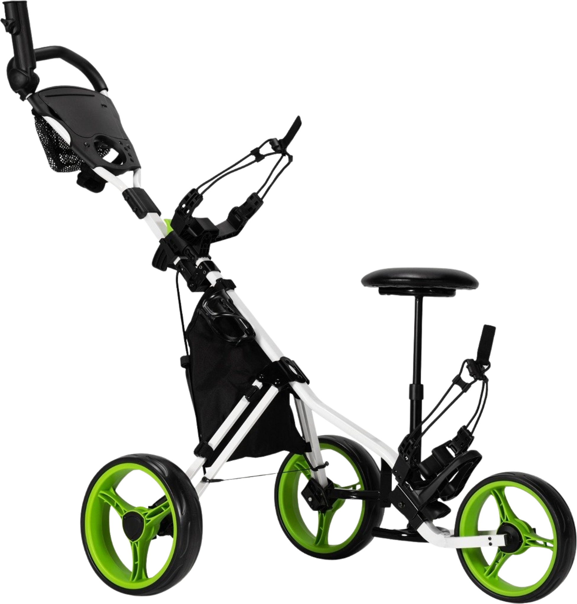 NORTHIX, 3 Wheel Golf Trolley Made Of Aluminum With Umbrella Holder  Seat Folding Golf Cart Golf Caddy Green