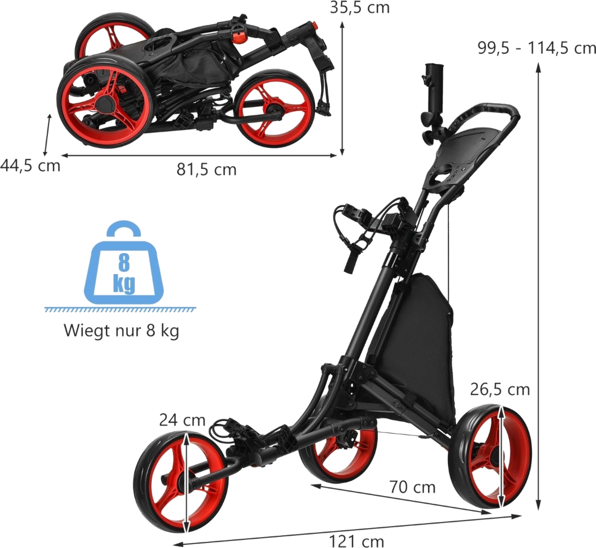 B2X, 3 Wheel Golf Trolley Made Of Aluminum With Umbrella Holder  T-piece Holder  Storage Bag