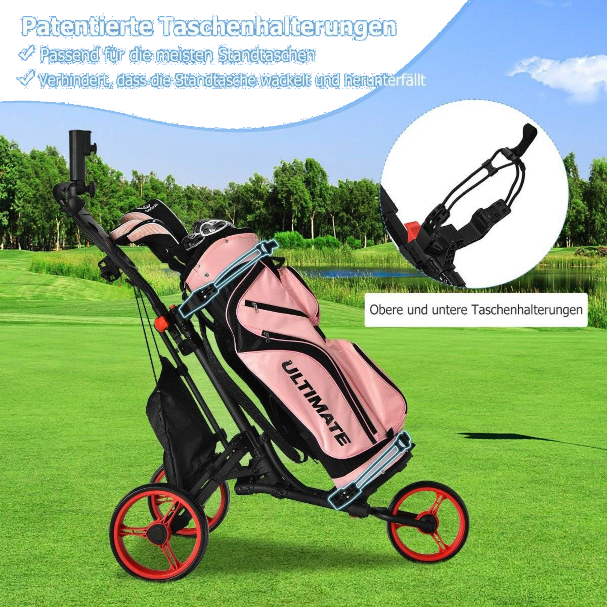 B2X, 3 Wheel Golf Trolley Made Of Aluminum With Umbrella Holder  T-piece Holder  Storage Bag