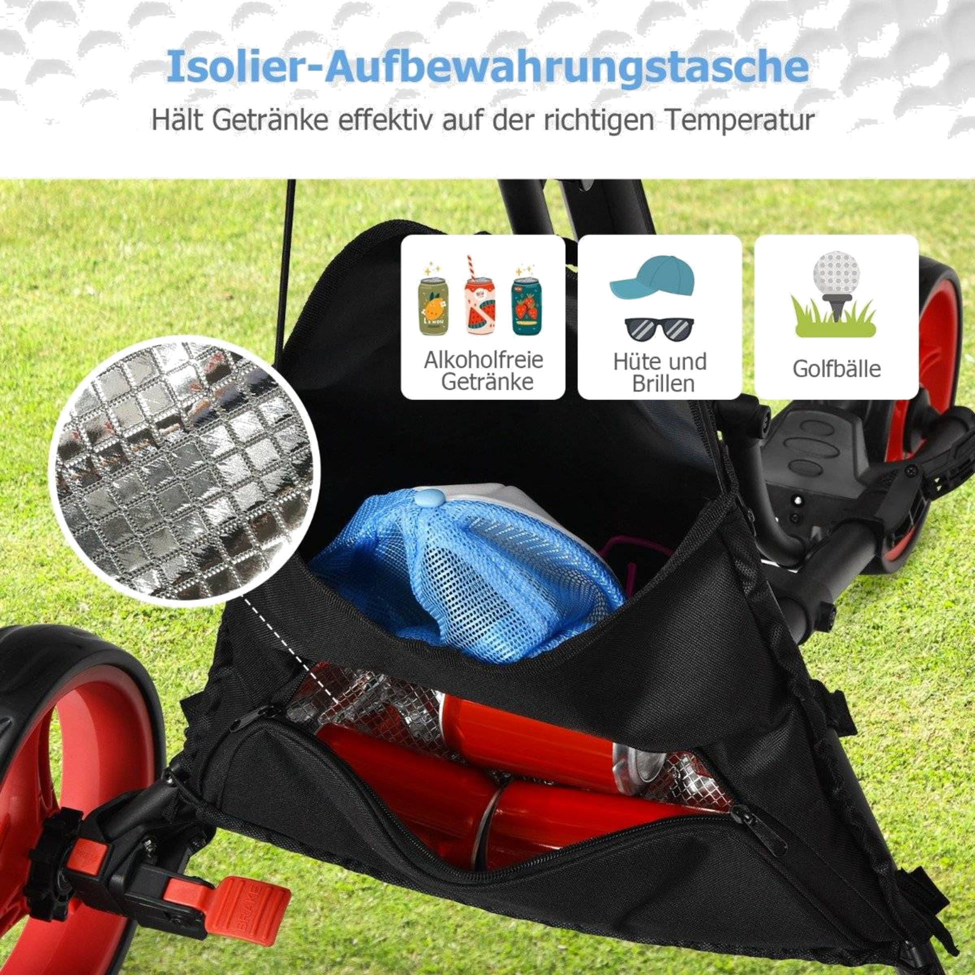 B2X, 3 Wheel Golf Trolley Made Of Aluminum With Umbrella Holder  T-piece Holder  Storage Bag