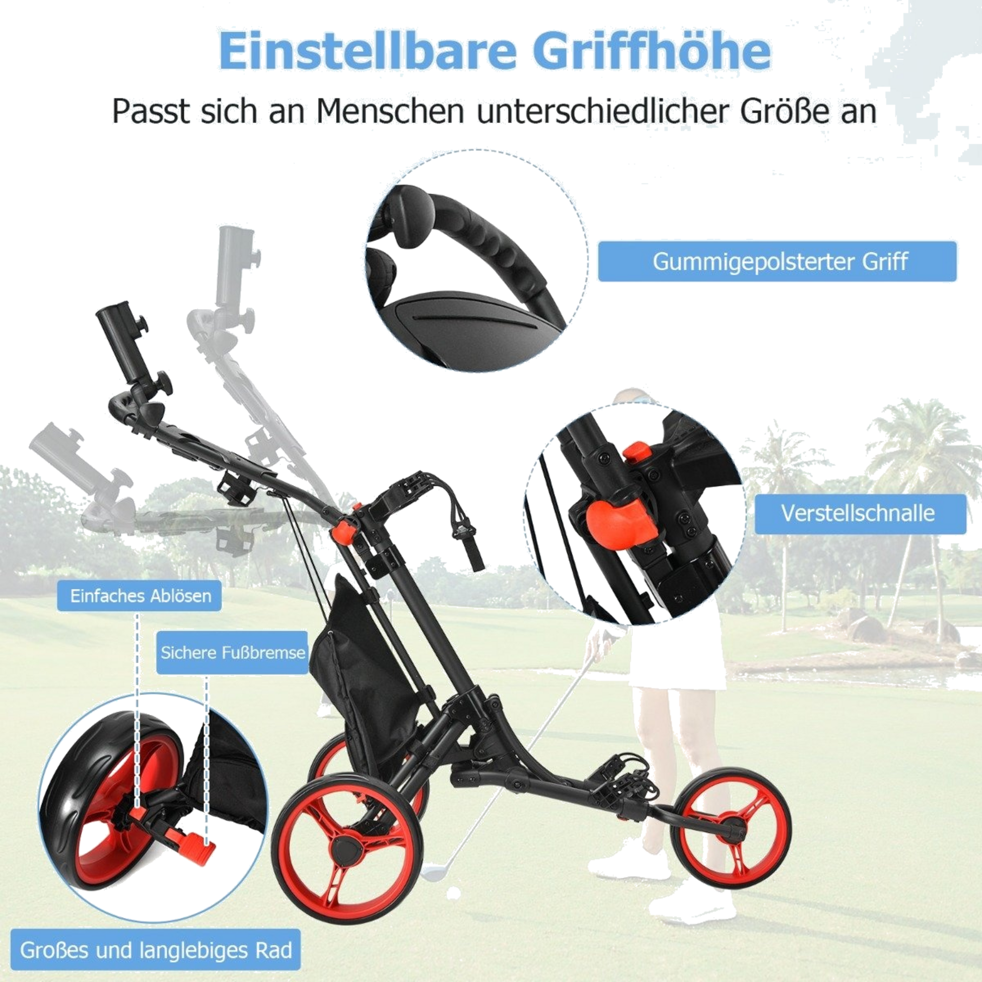 B2X, 3 Wheel Golf Trolley Made Of Aluminum With Umbrella Holder  T-piece Holder  Storage Bag