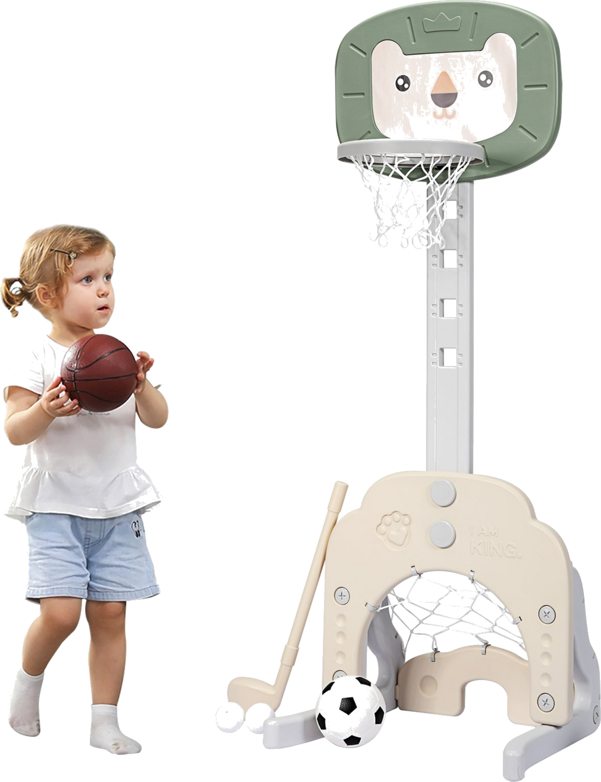 B2X, 3-in-1 Basketball Hoop Set Toddler Basketball Hoop With Adjustable Height Basketball Football Golf S